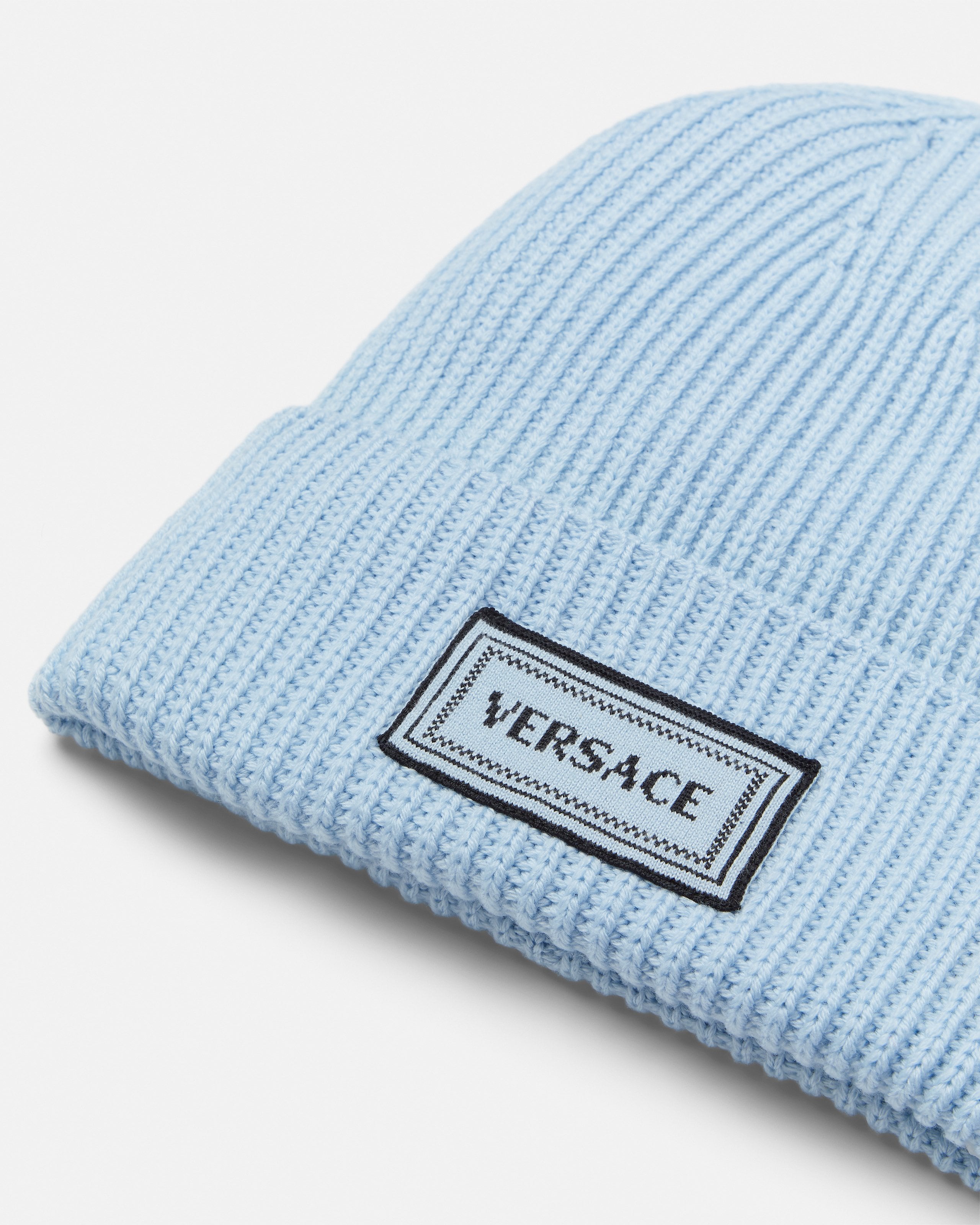 VERSACE ニットキャップ/安全ピン/モヘア/444 682 760 271 Wool Knit Beanie Blue | VERSACE US