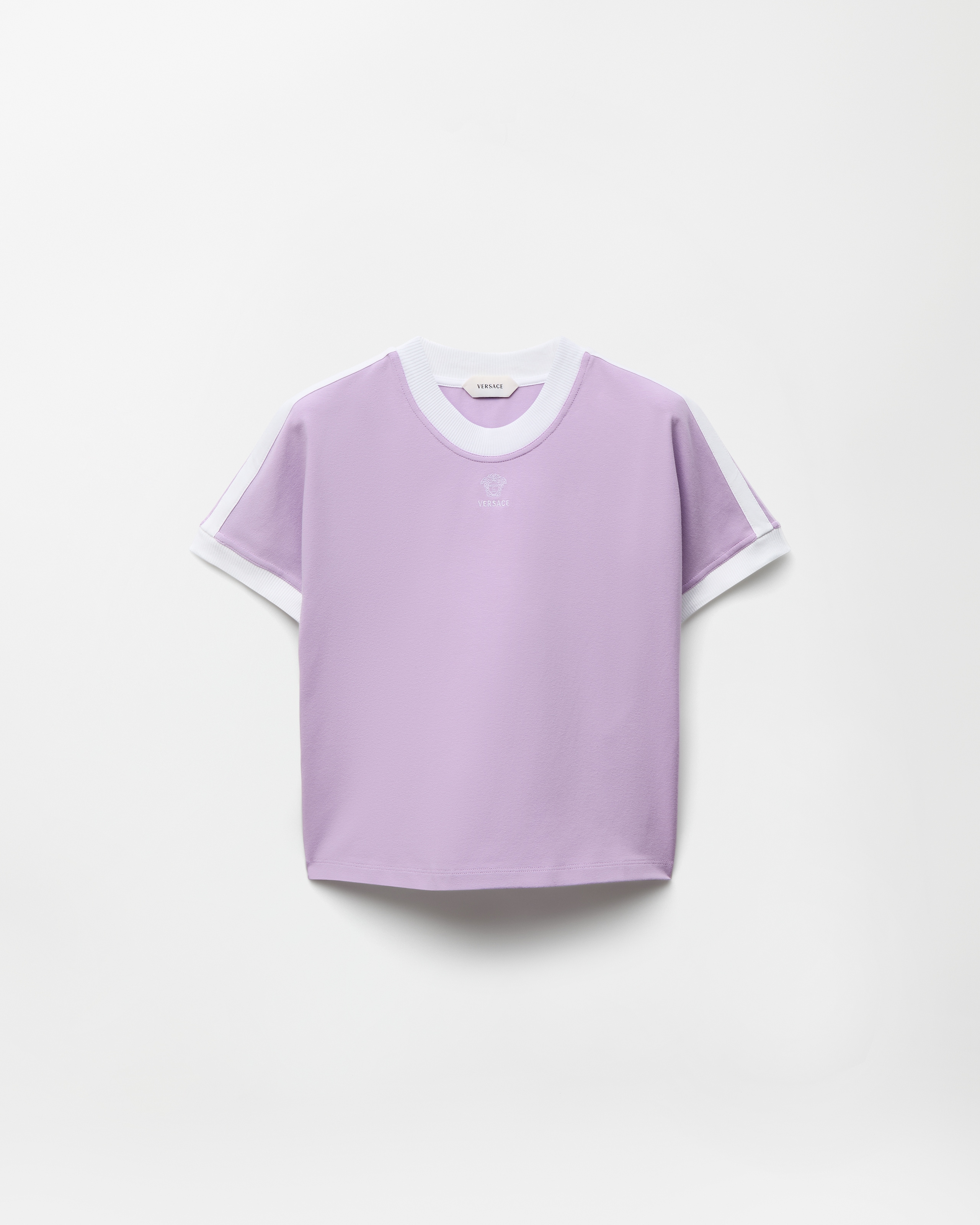 Versace Embroidered-logo Stretch Cotton-jersey T-shirt In Lilac
