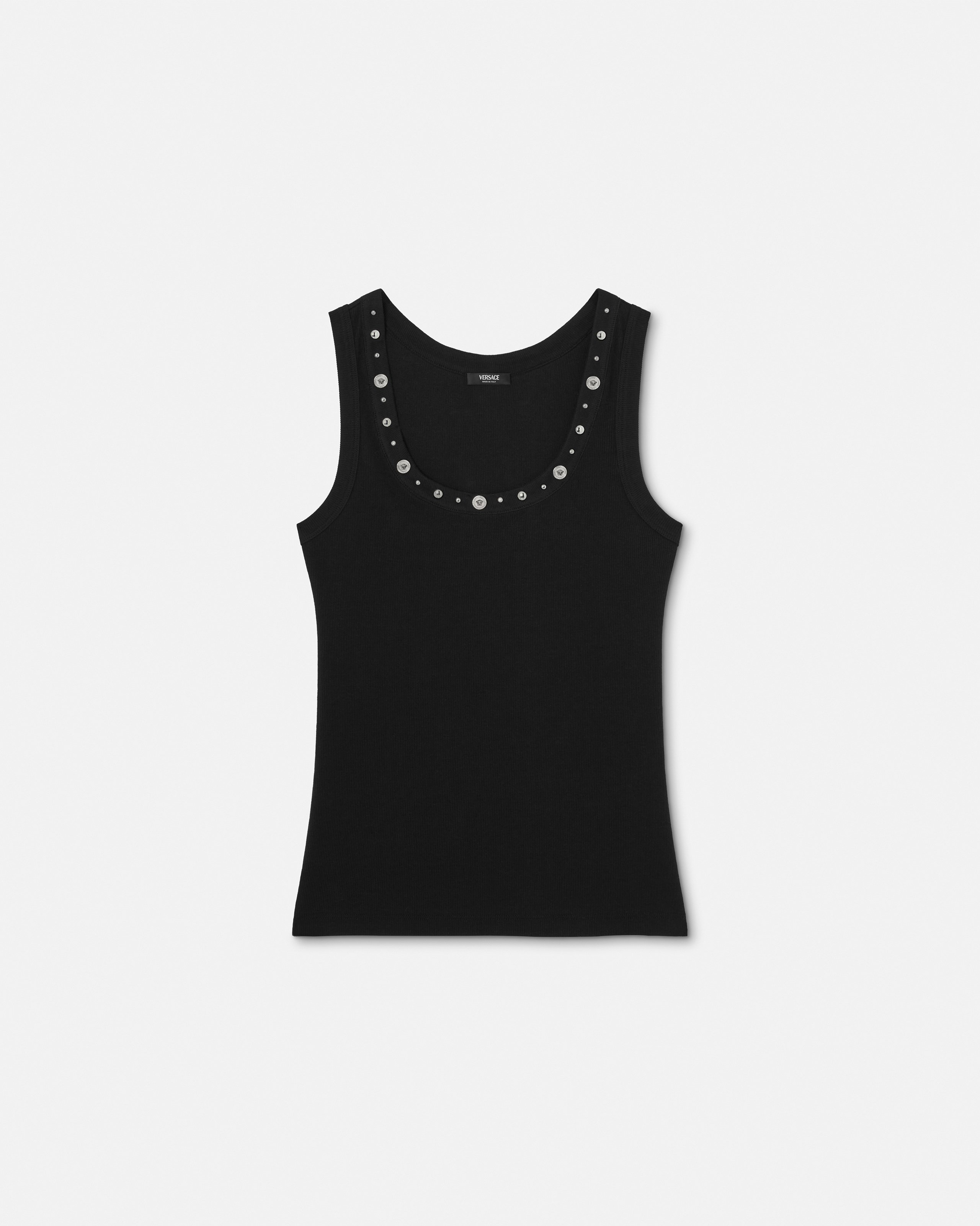 Versace Haut En Jersey De Coton Côtelé À Ornements In Black