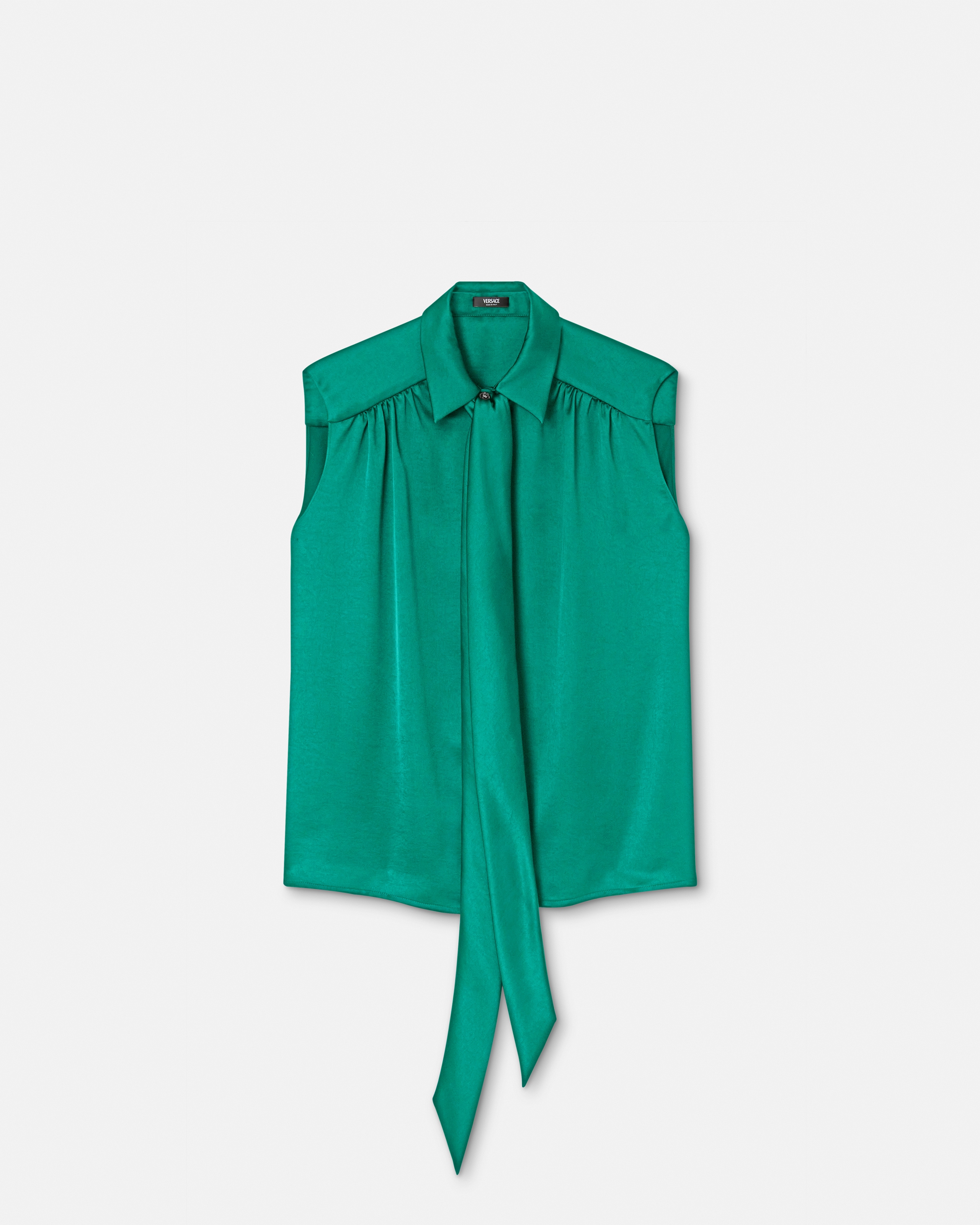 Versace Satin Lavallière Shirt In Green