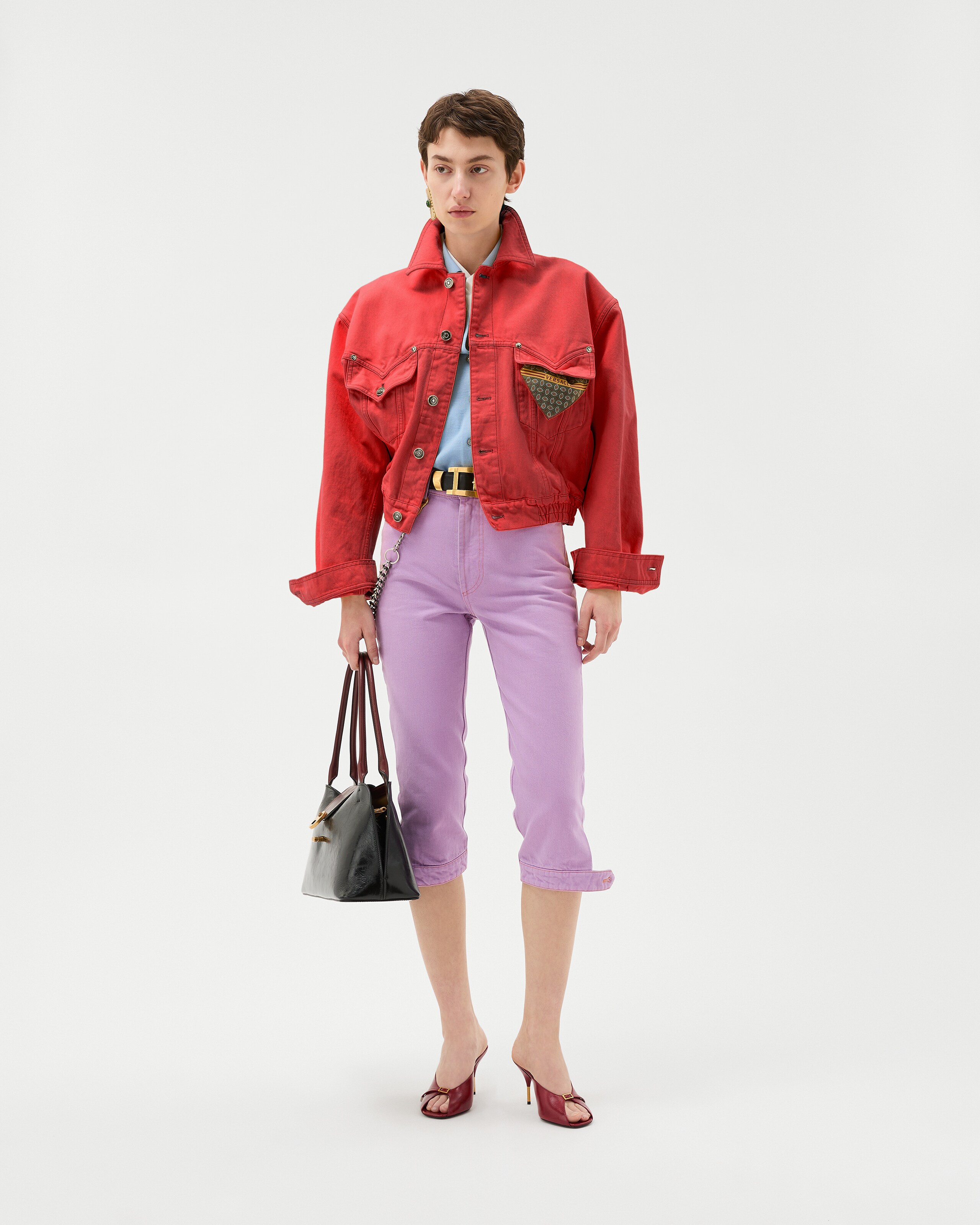 Oversized Denim Blouson Red | VERSACE US