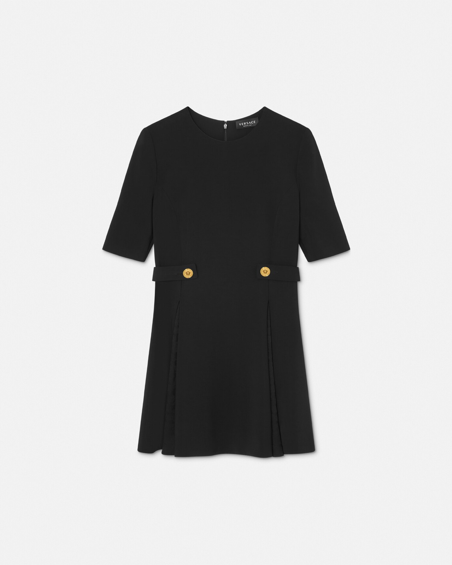 Versace Stretch Cady Short Sleeve Dress In Black
