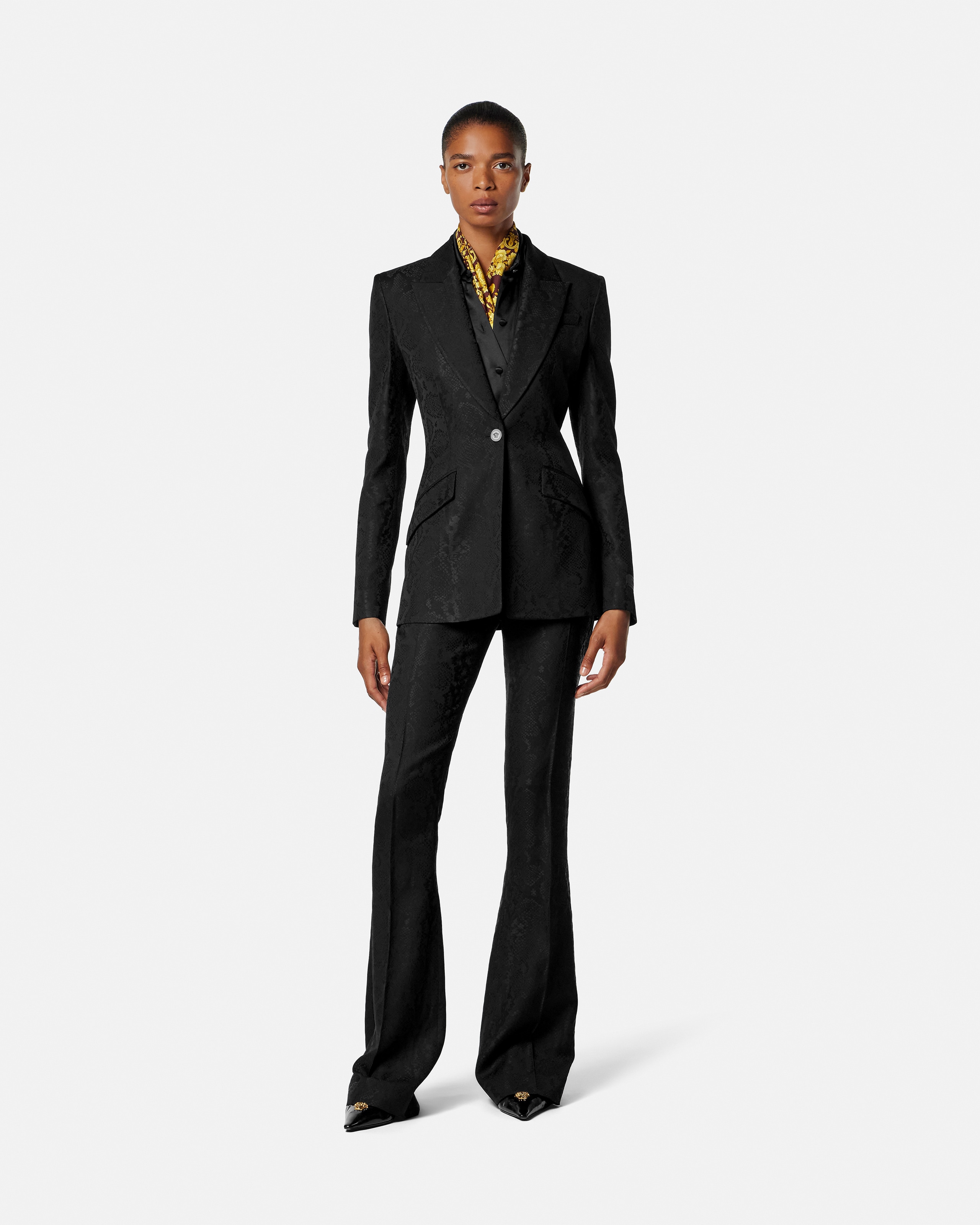 Versace Python-jacquard Wool-blend Blazer In Black