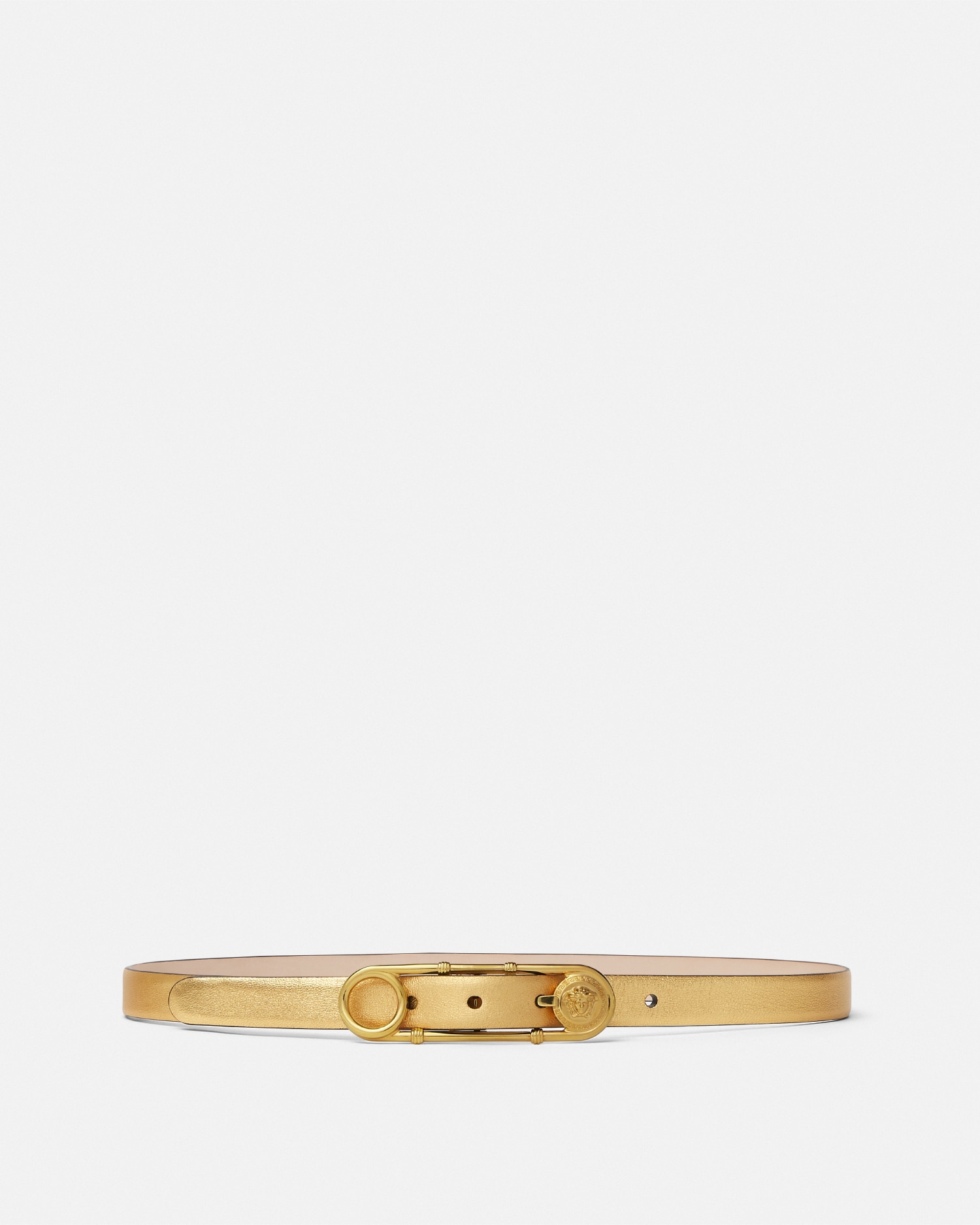 Versace Safety Pin Metallic Leather Belt 2 Cm In Gold