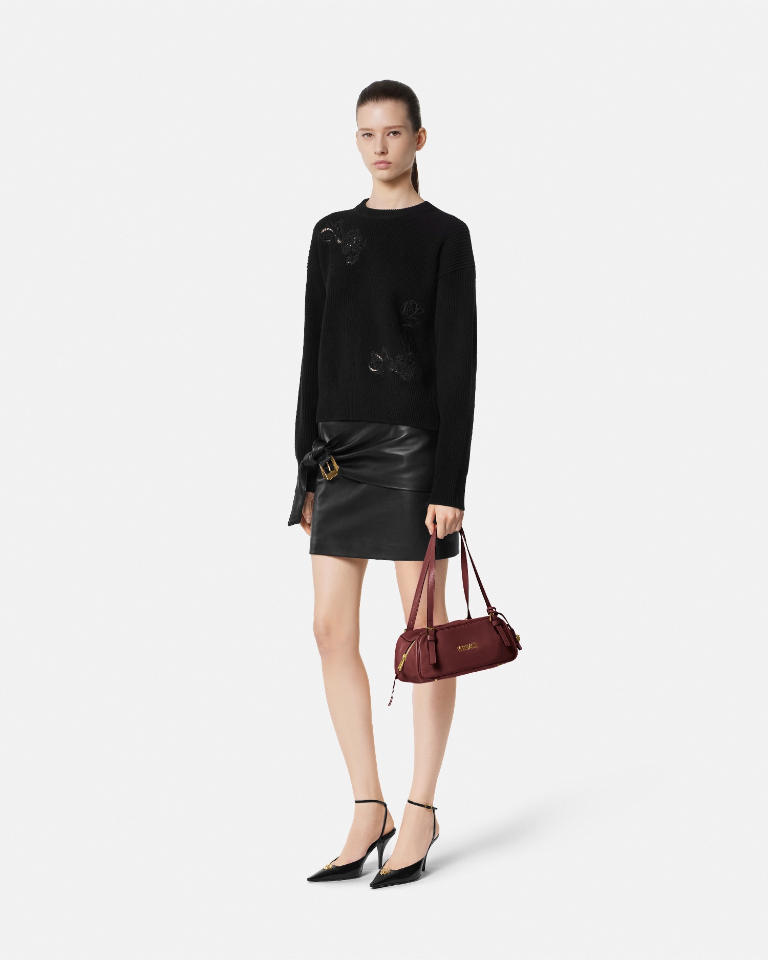Versace Leather Mini Skirt In Black