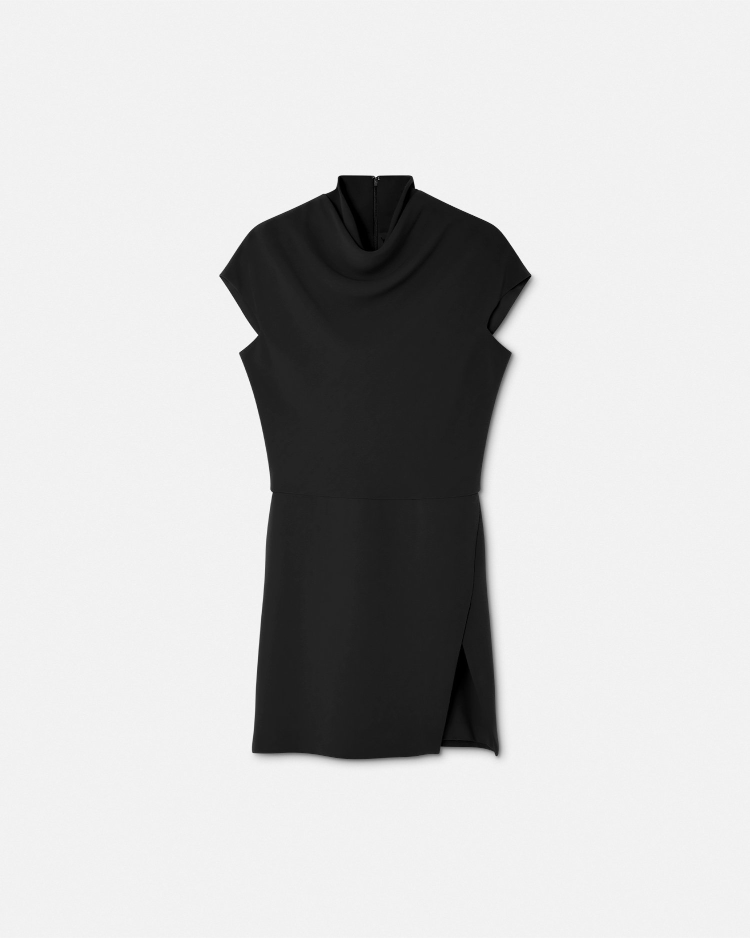 Versace Cady Draped-neck Slit Mini Dress In Black
