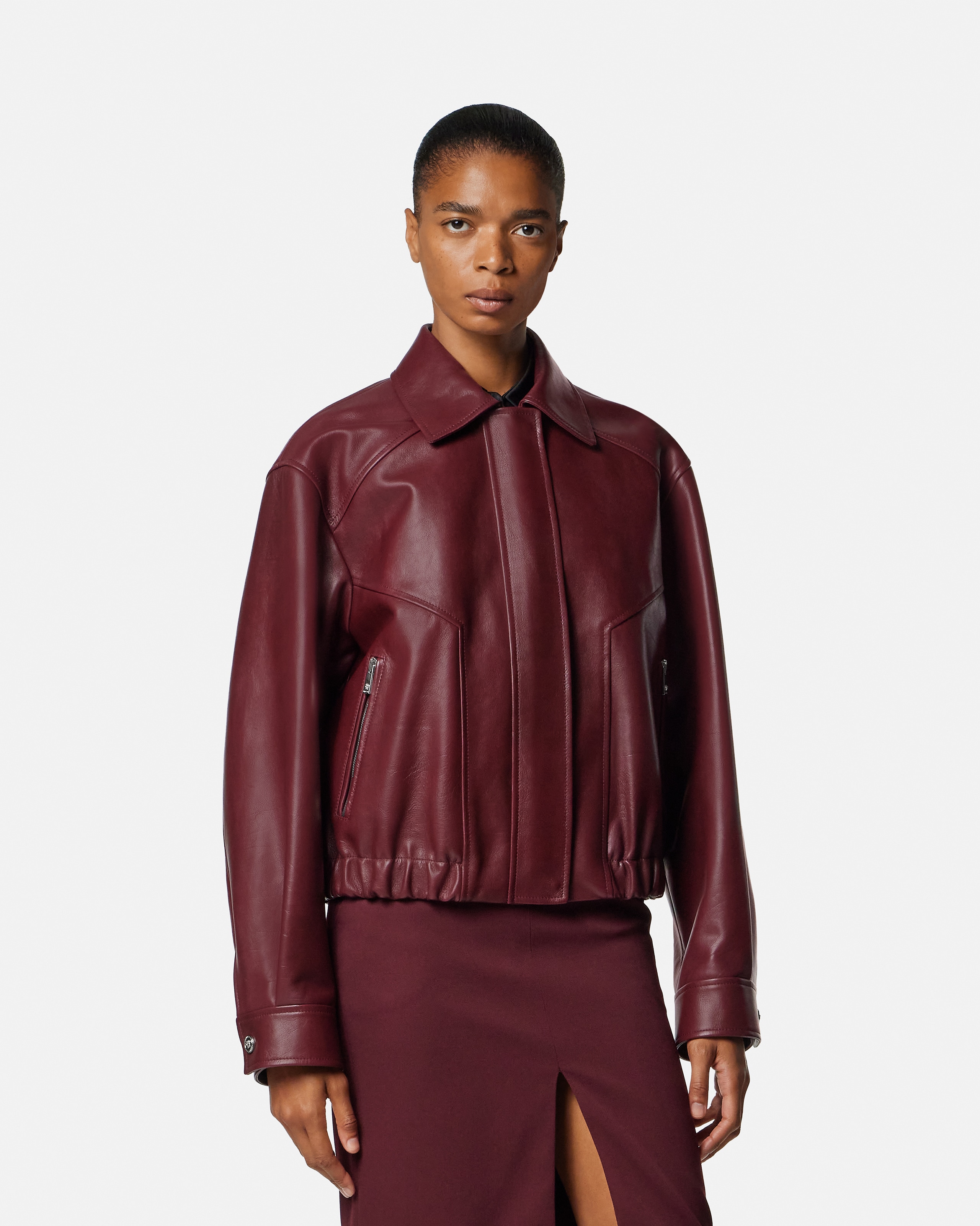 Leather Blouson Burgundy | VERSACE US