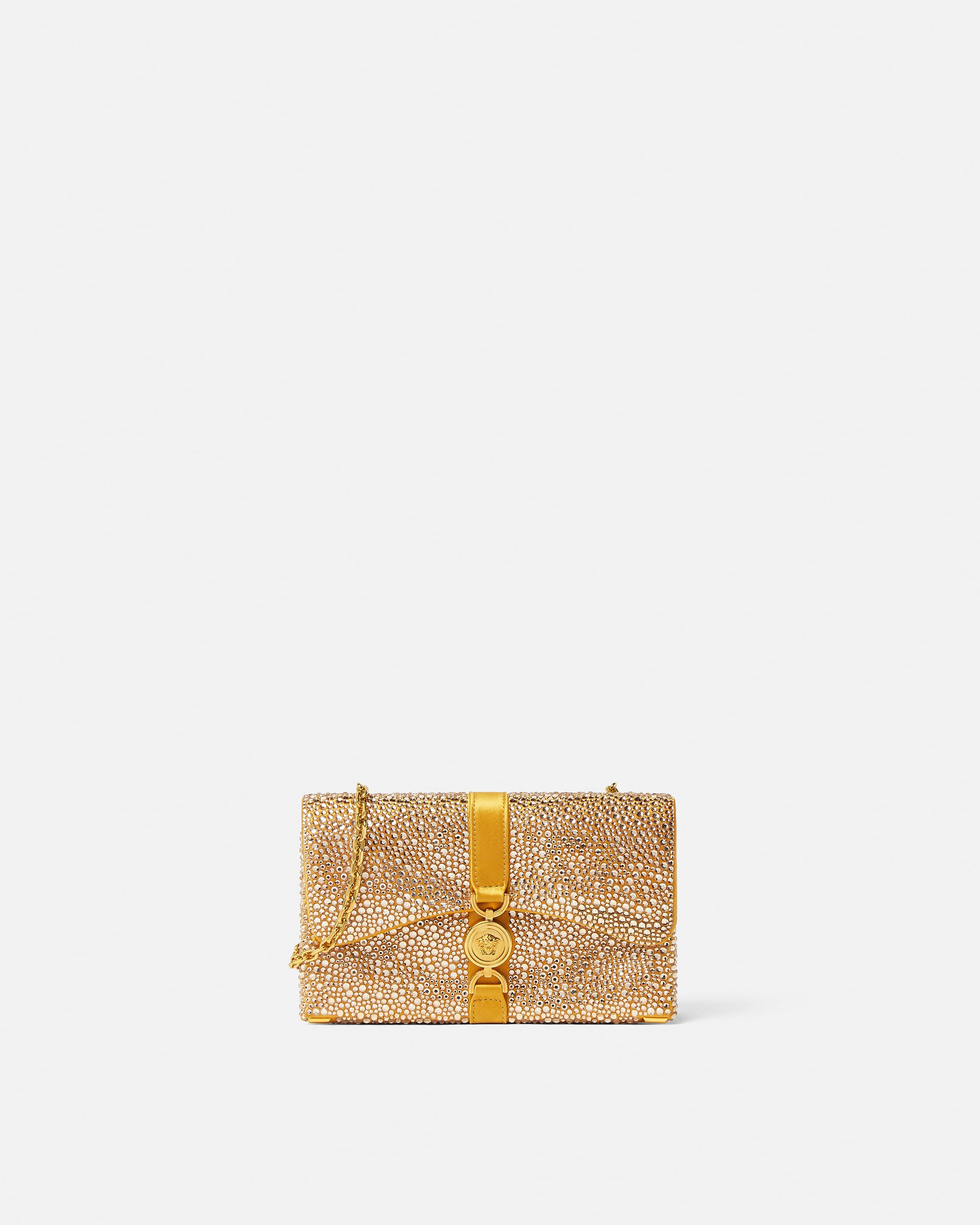 Versace Kleio Embellished Satin Mini Bag In Gold