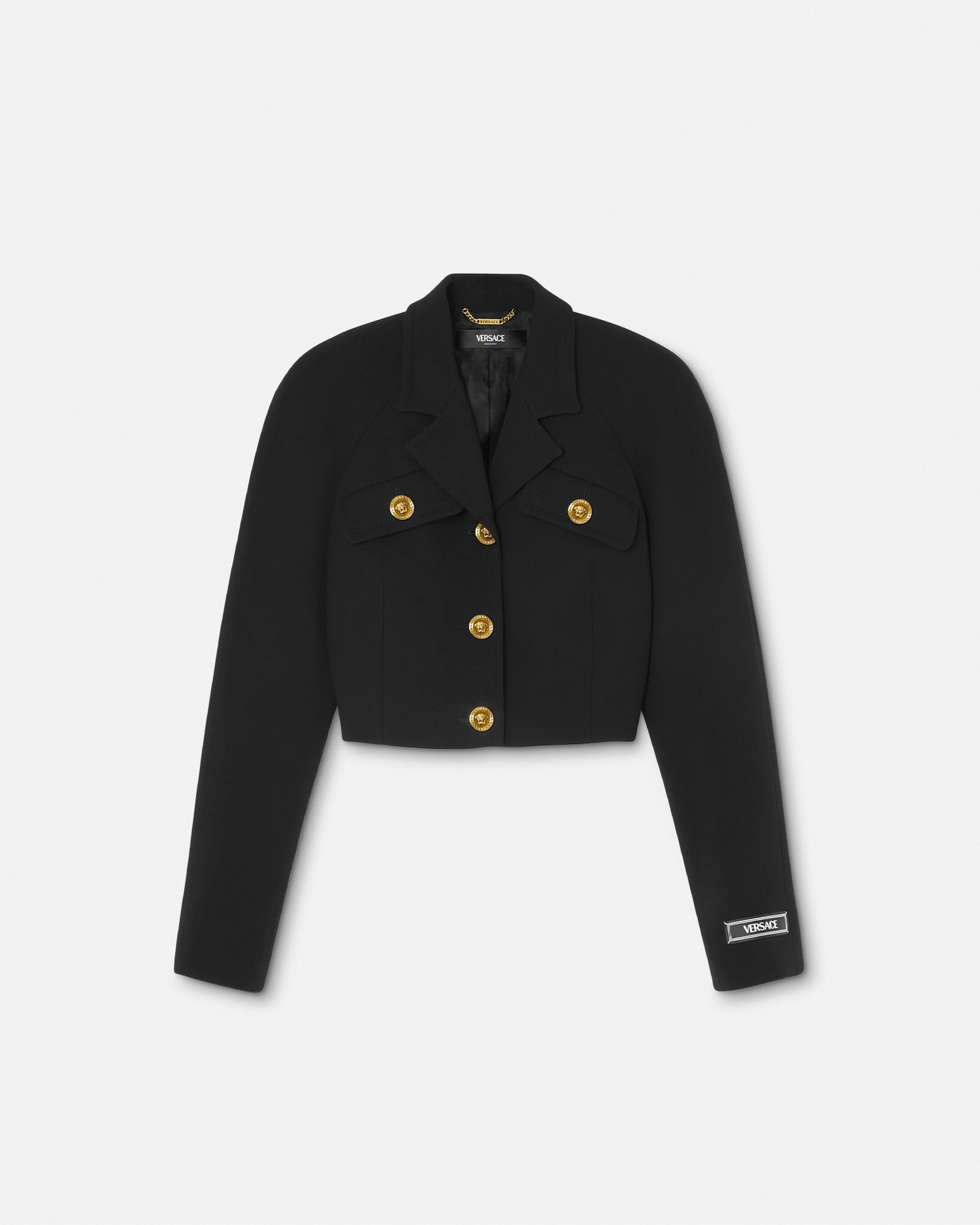 Versace Single-breasted Stretch Crepe Crop Informal Jacket In Black