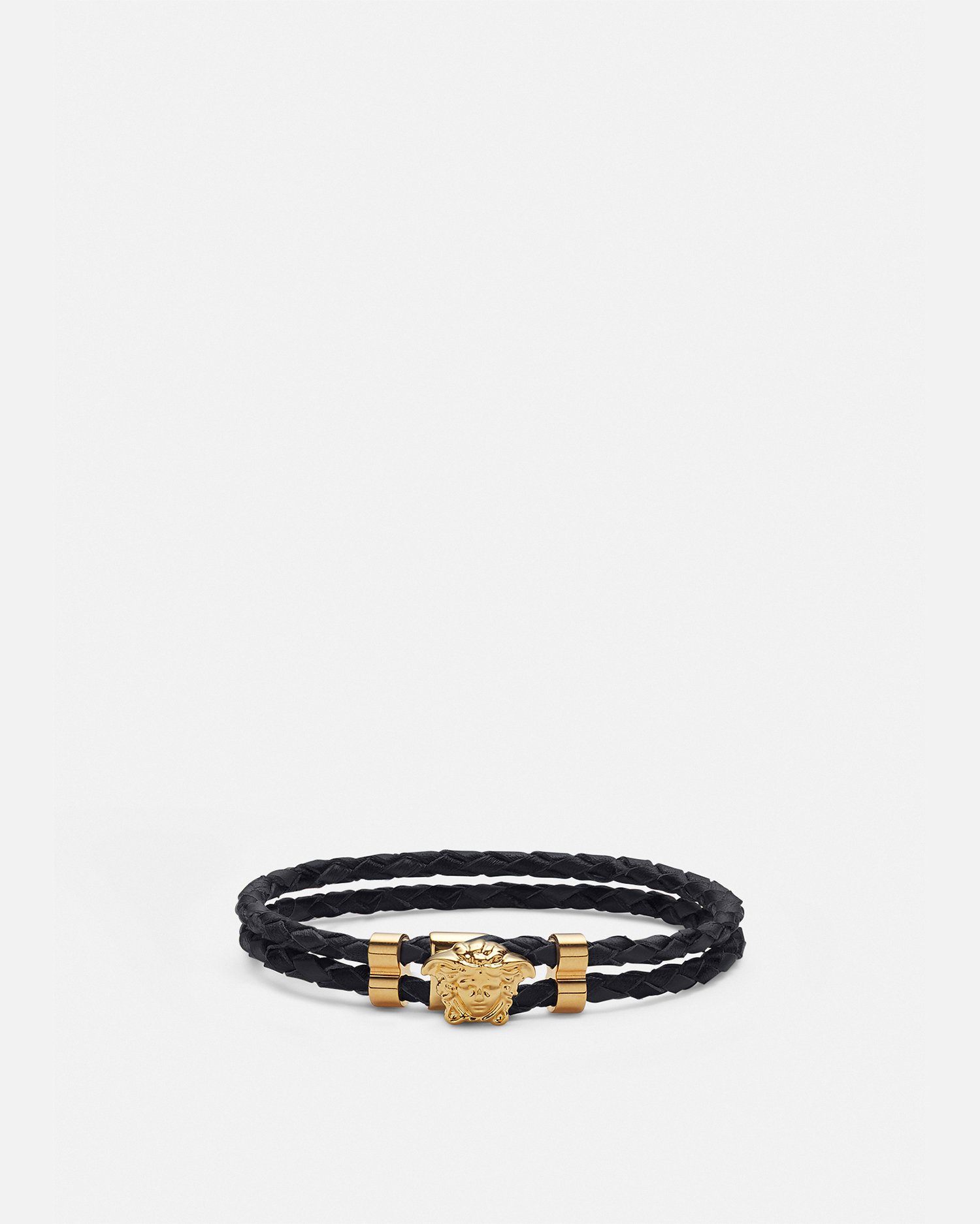 Versace Medusa Braided Leather Bracelet In Gold