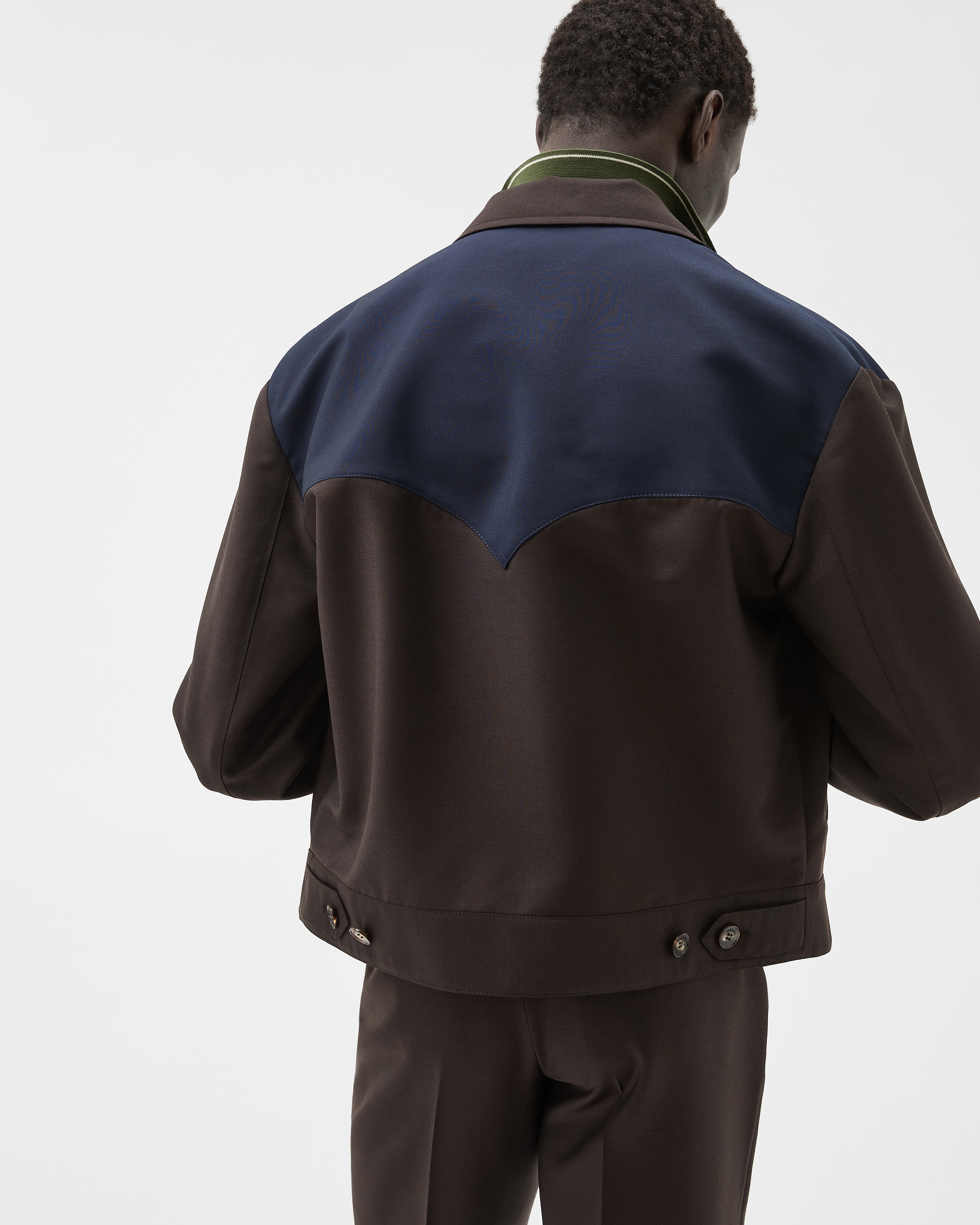 Wool-Mohair Zip Blouson Blue,Brown | VERSACE US