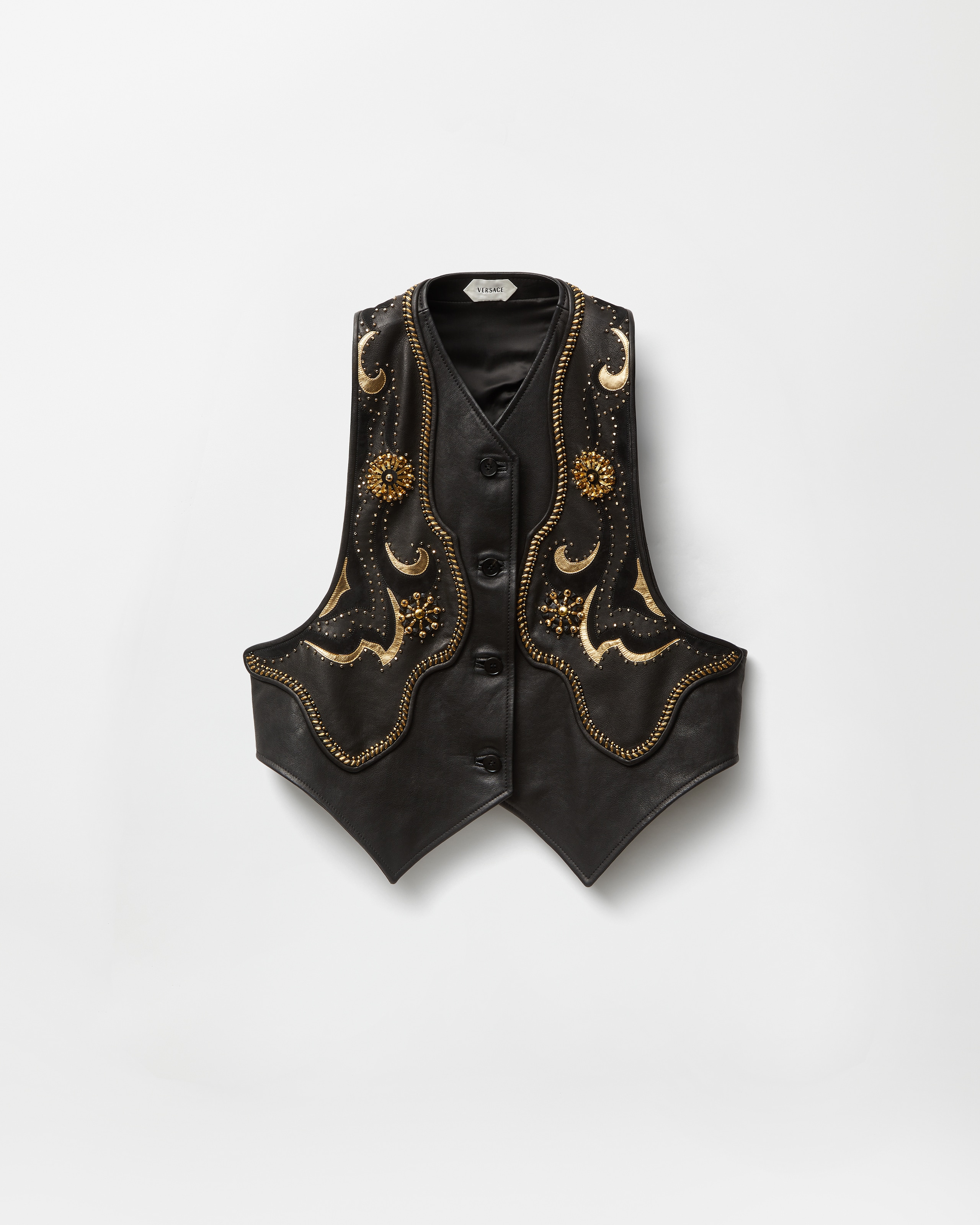 Versace Gilet En Cuir Brodé In Black