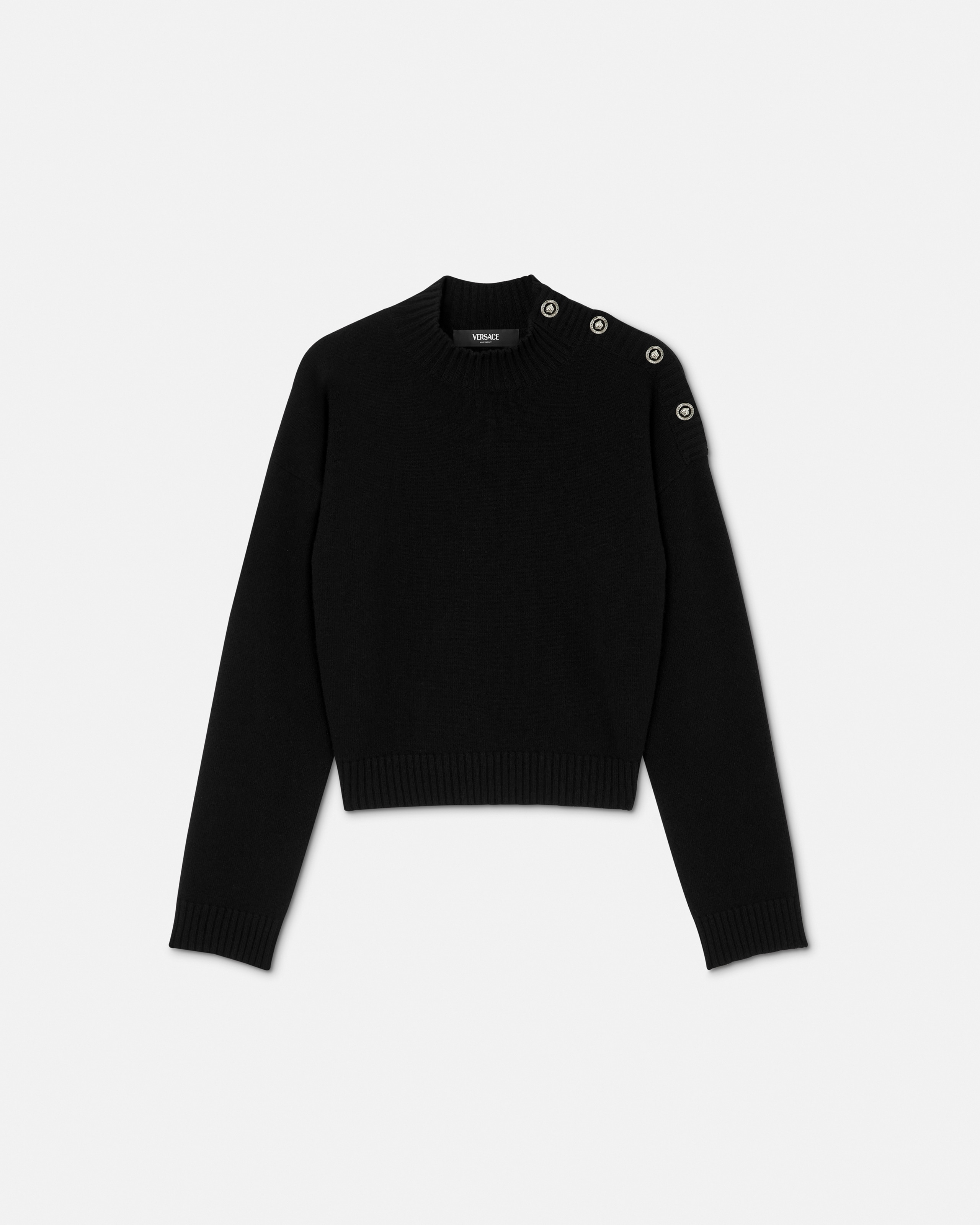 Versace Wool-cashmere Knit Boxy Sweater In Black