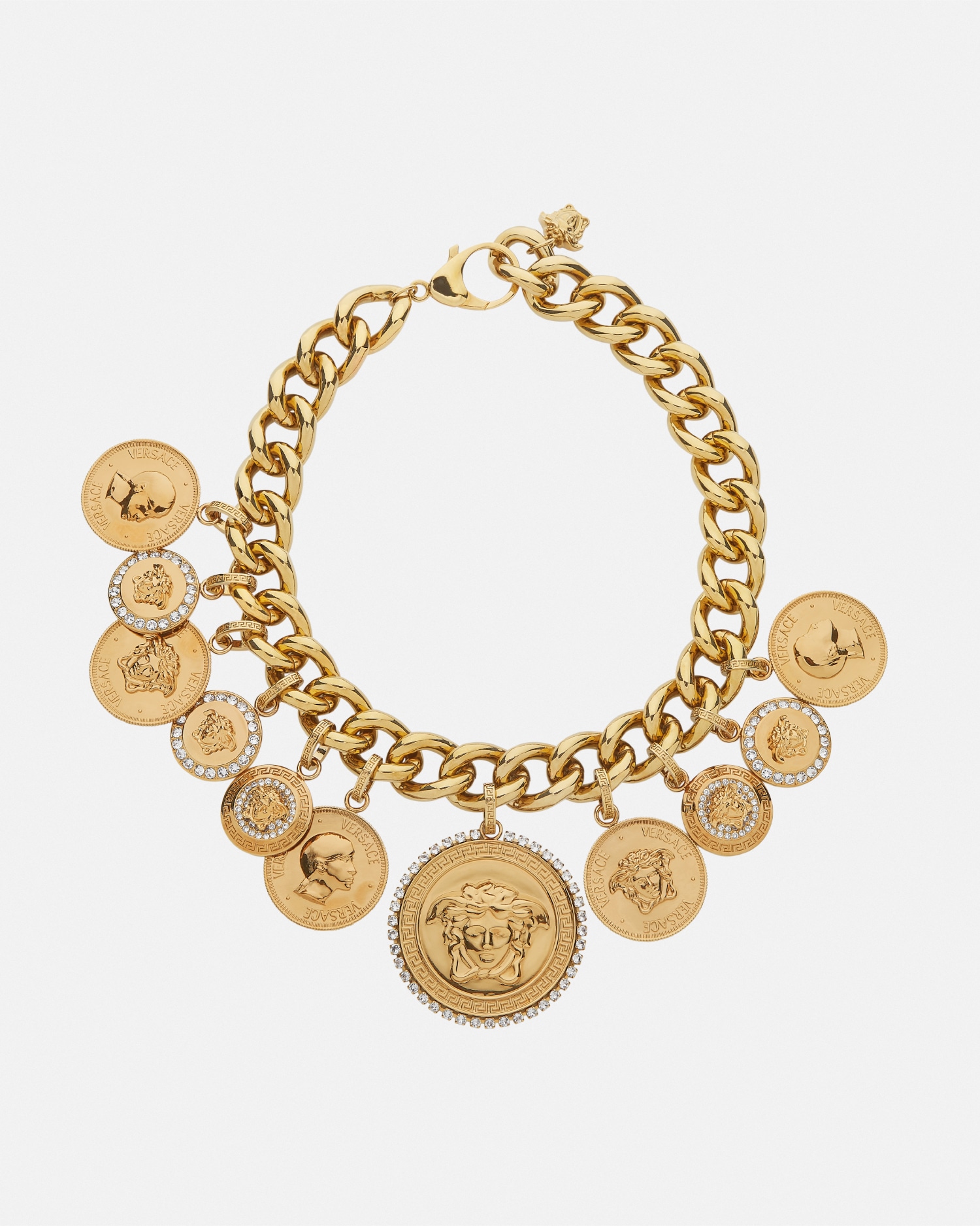 Versace Crystal Medusa Coin Necklace In Gold
