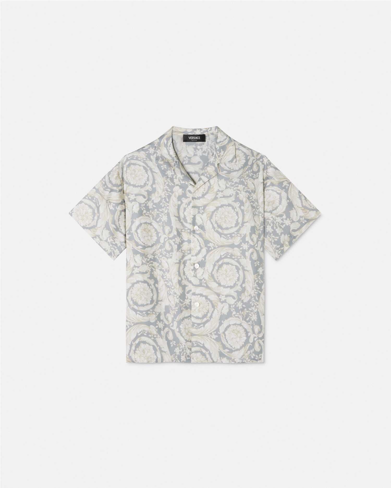 Versace Barocco Kids Silk Shirt In Gray