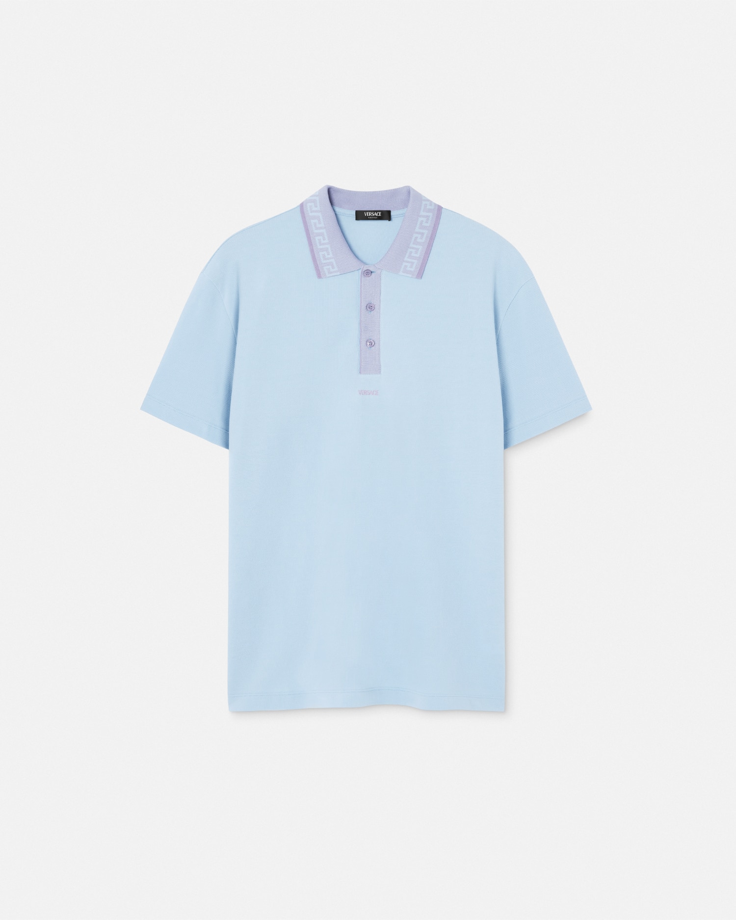 Versace Greca Collar Polo Shirt In Light Blue