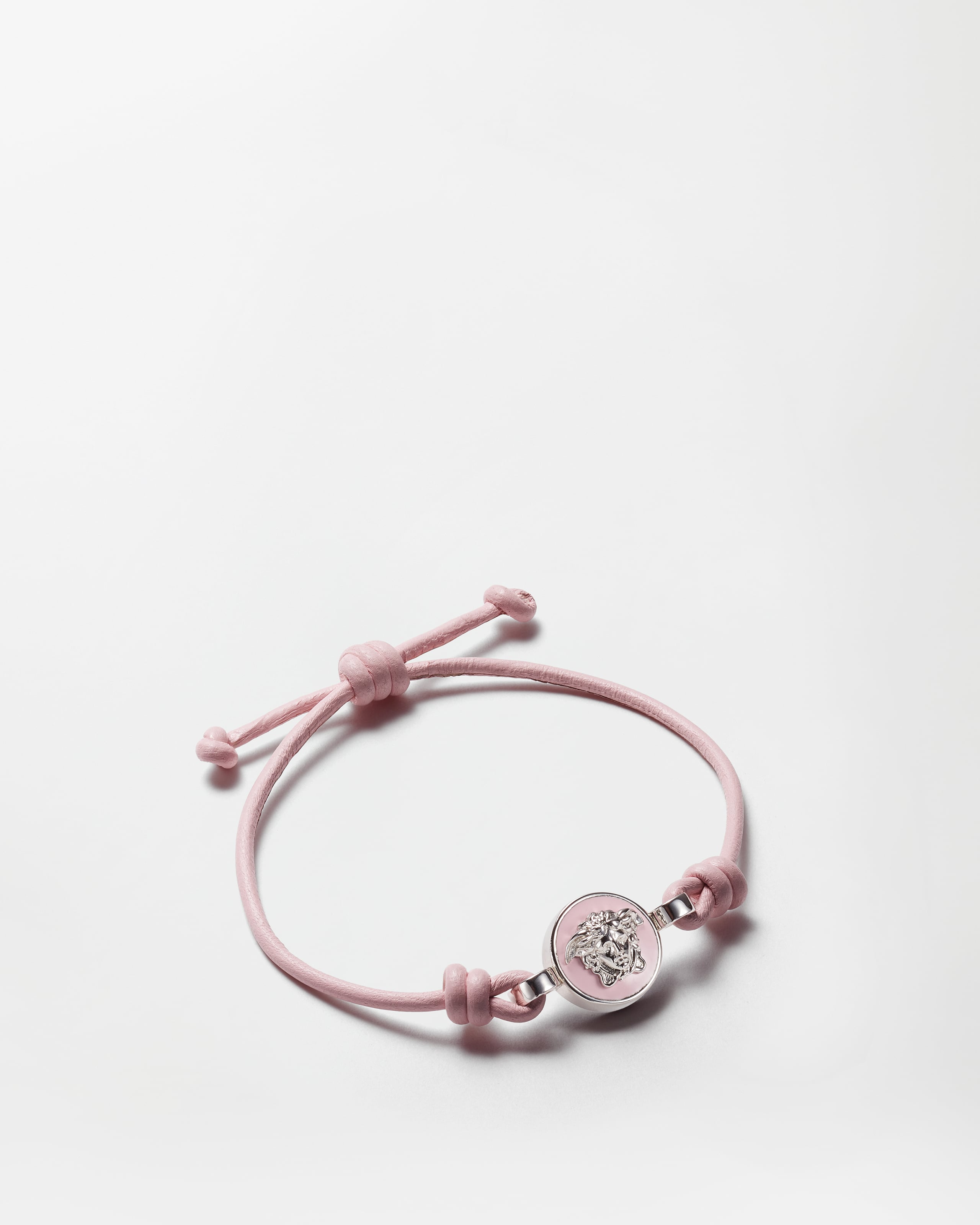Versace Medusa Leather Bracelet In Silver+pink