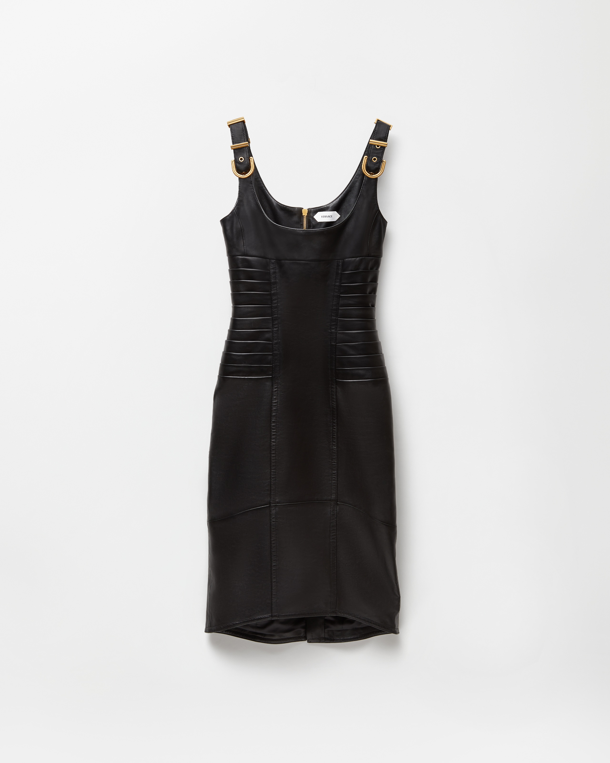 Versace Robe Mi-longue En Cuir Nappa In Black