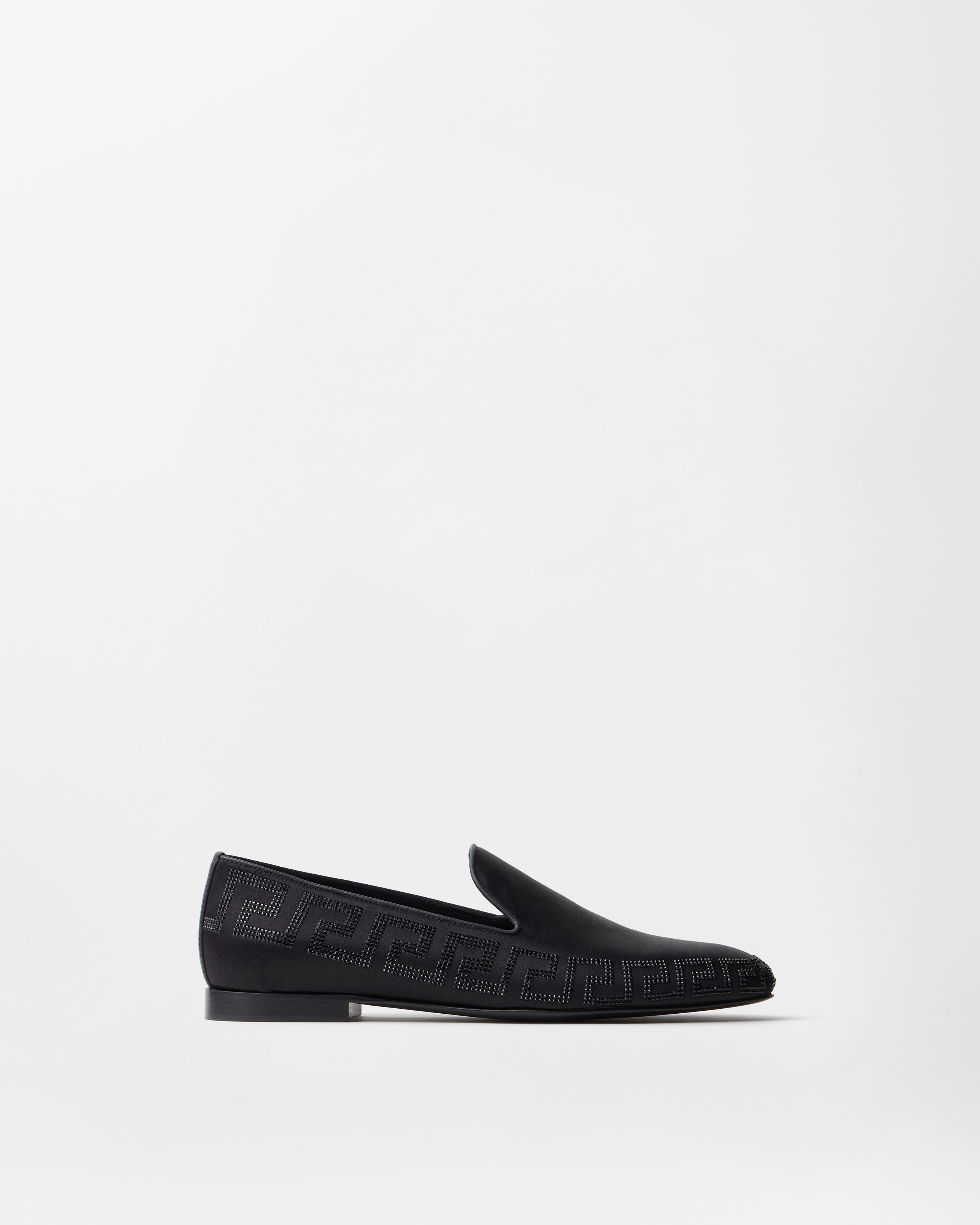 Versace Gala Embellished Satin Slipper In Black
