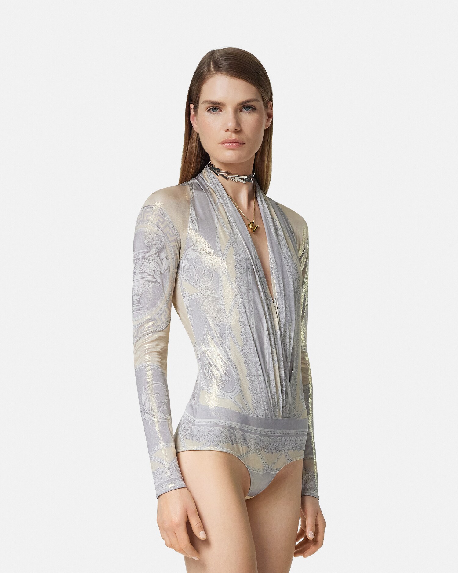 La Coupe des Dieux Draped Bodysuit Print | VERSACE US