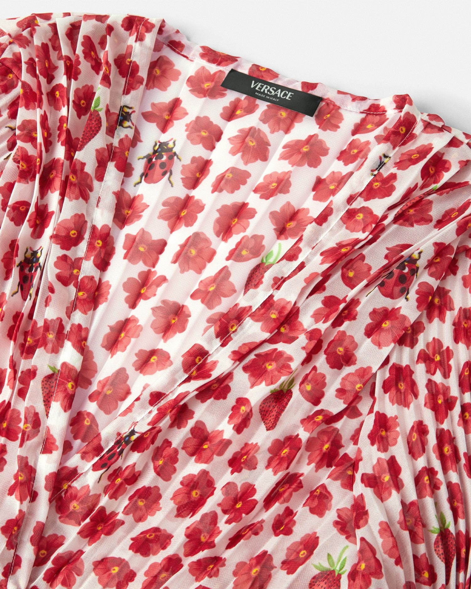 Versace Strawberry Garden Cover-up Pleated Top In Rouge+blanc