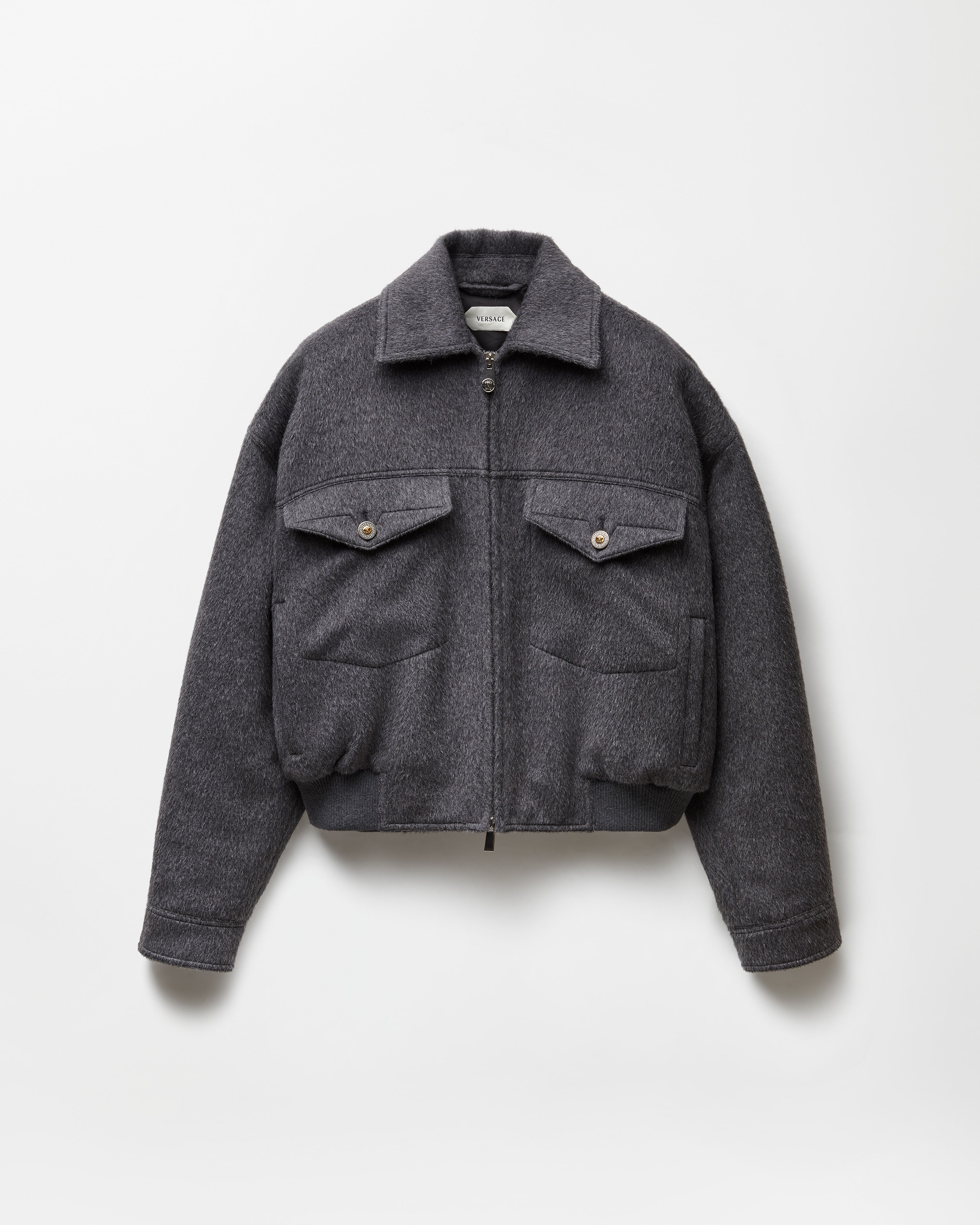Versace Wool Llama Blouson In Gray