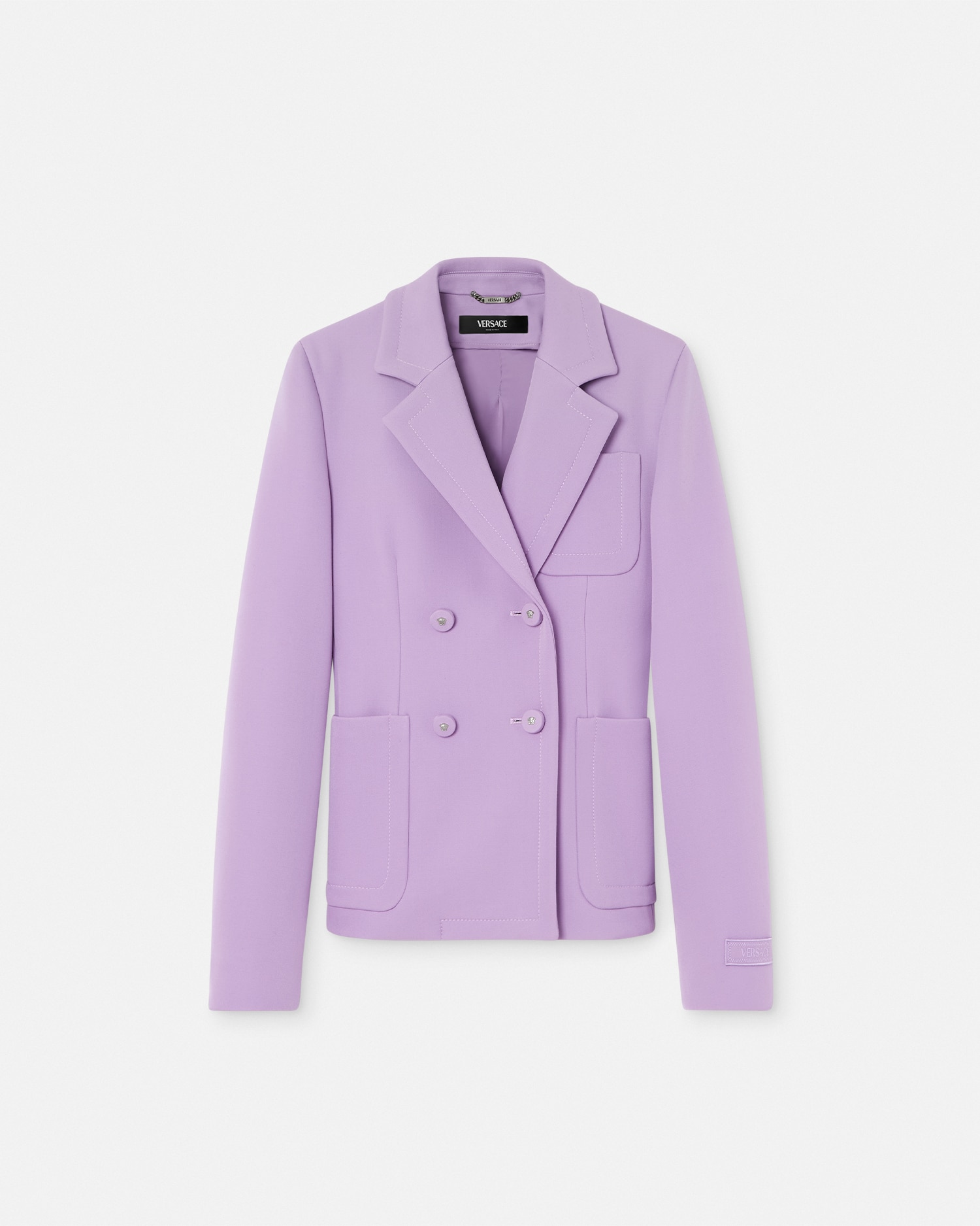 Versace Scuba-wool Double-breasted Fitted Blazer In Violet