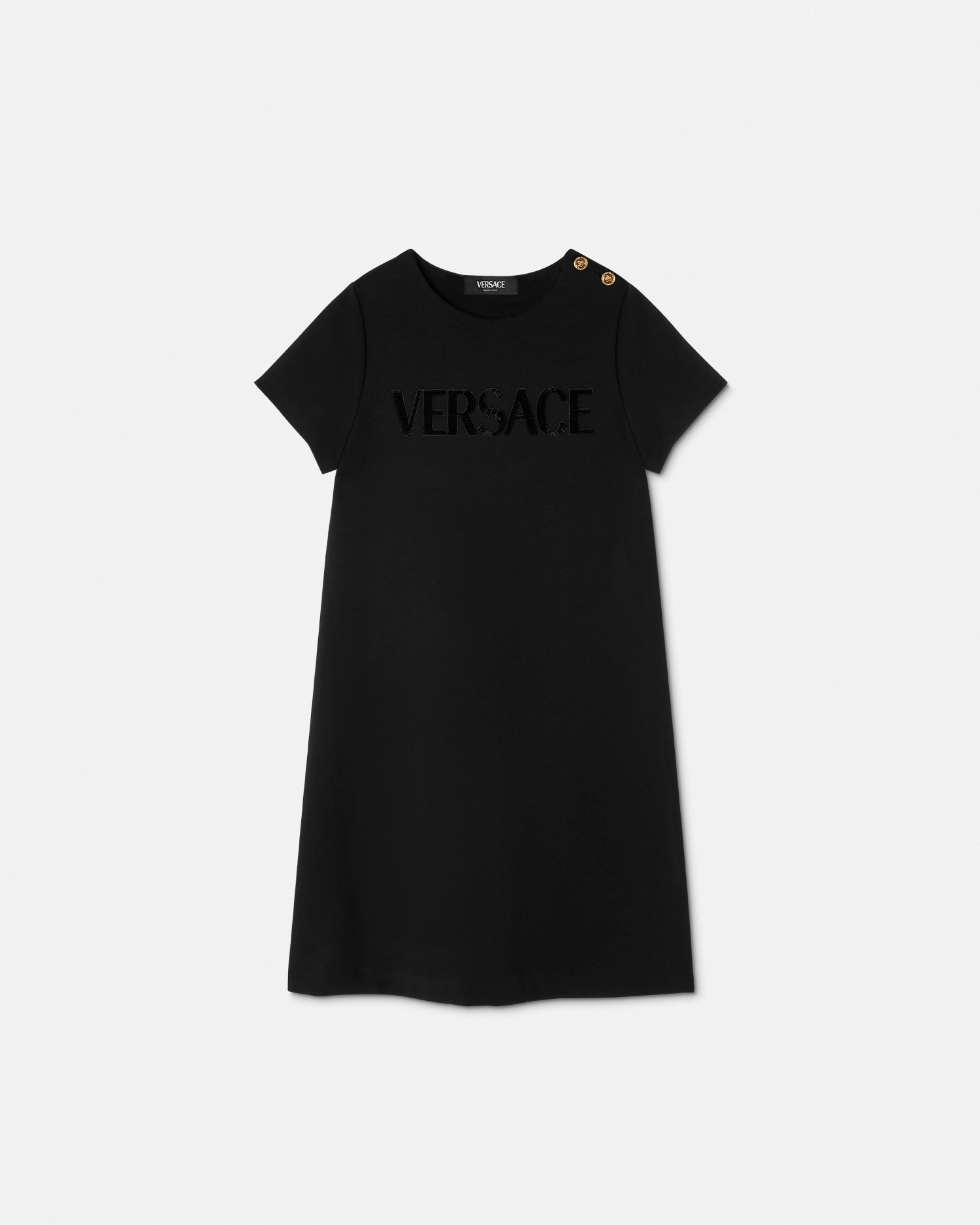 Versace Embellished  Logo Kids Dress In Black