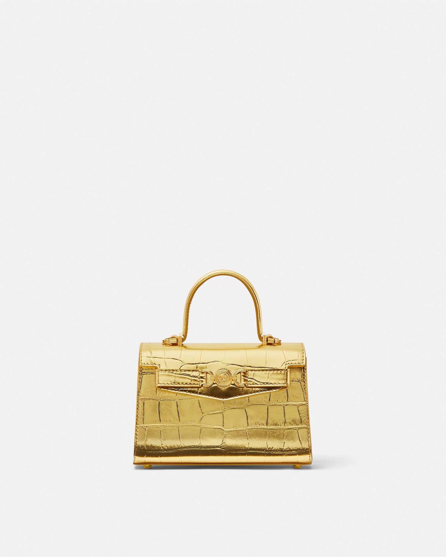 Versace Croc-effect Medusa '95 Small Handbag In Gold