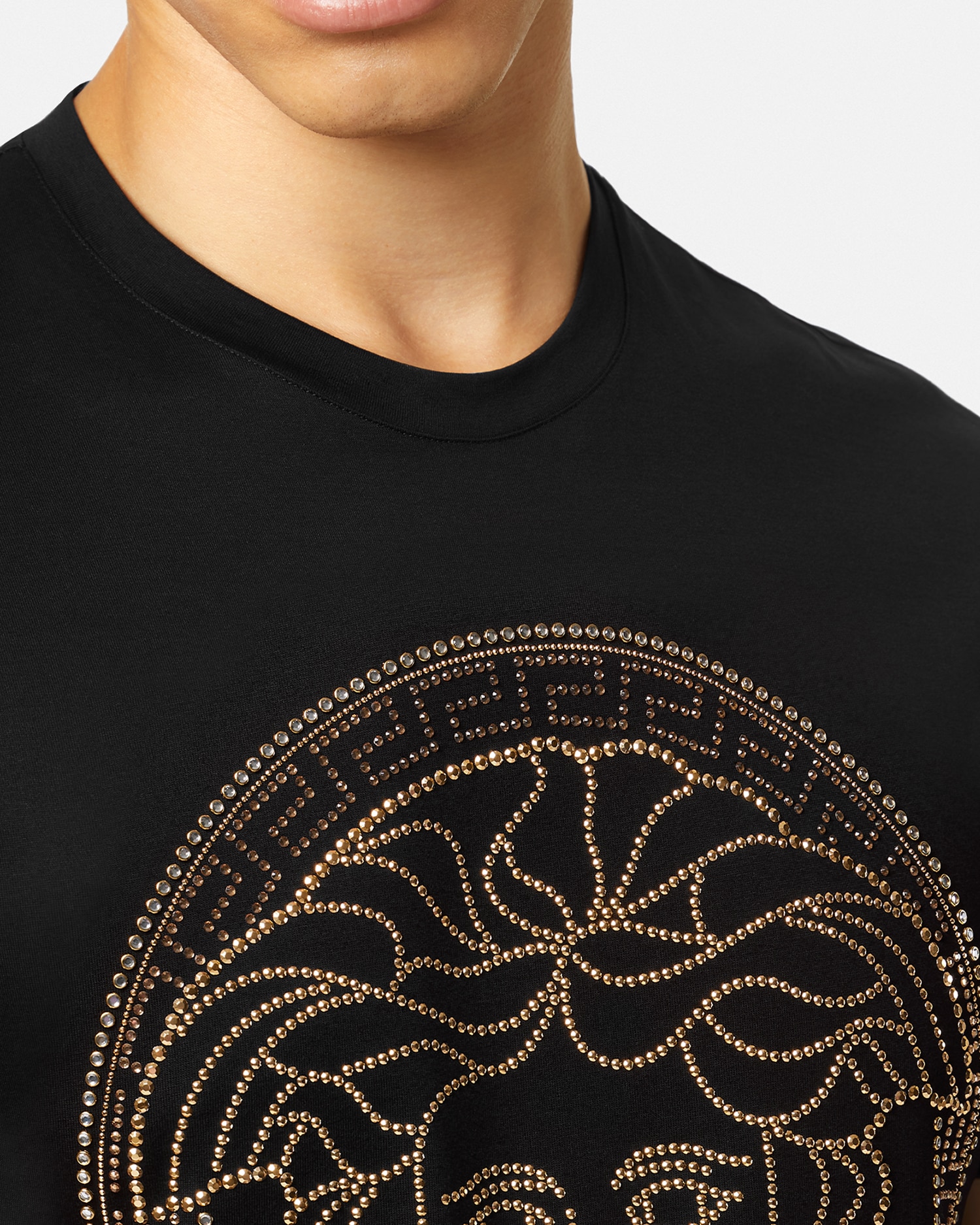 Embellished Cotton-Jersey T-Shirt Black | VERSACE US