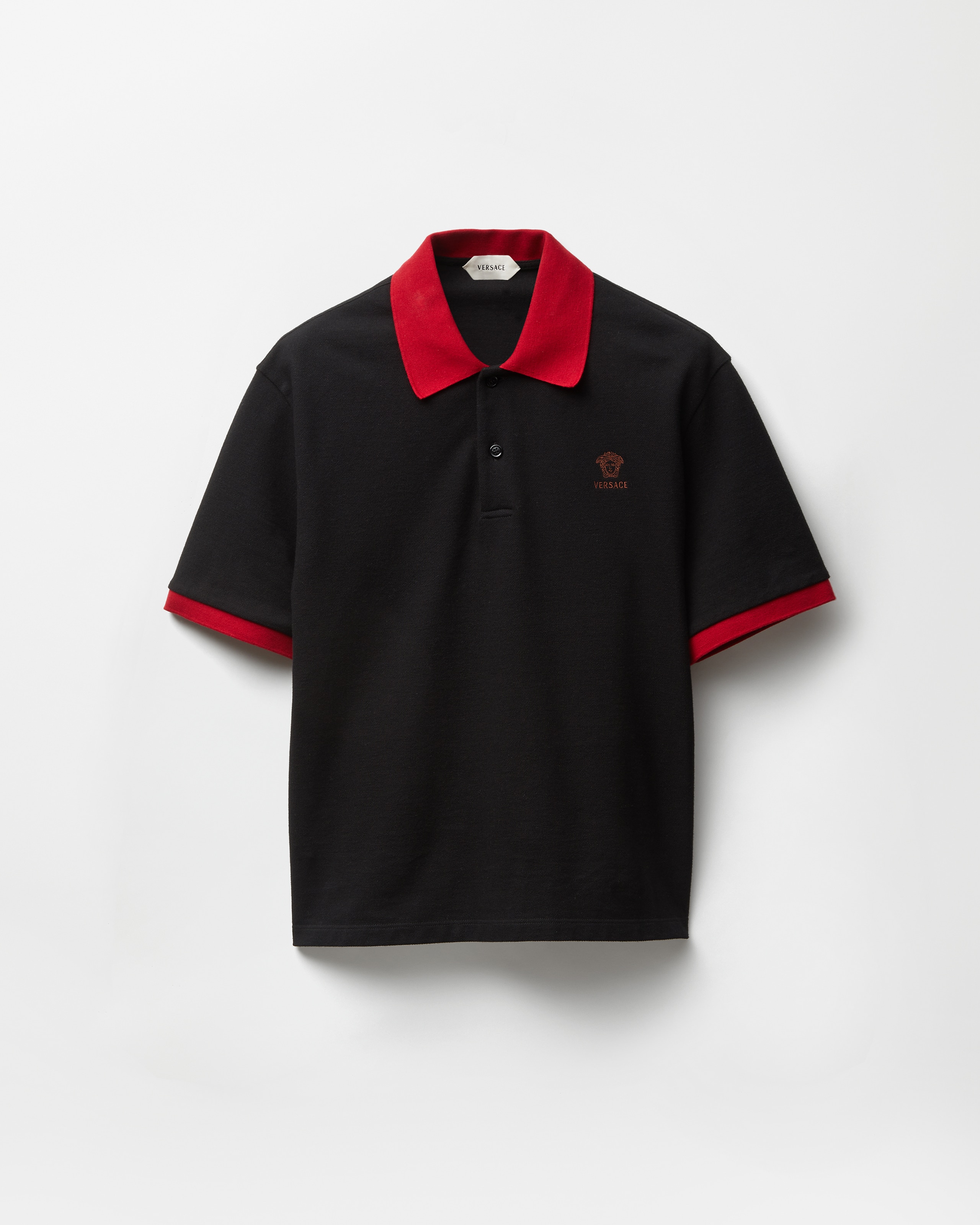 Versace Embroidered Cotton Piqué Polo In Black