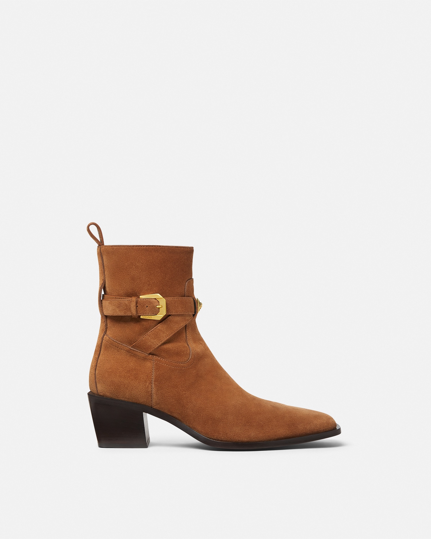 Versace Angelo Suede Chelsea Boots 70 Mm In Brown+gold