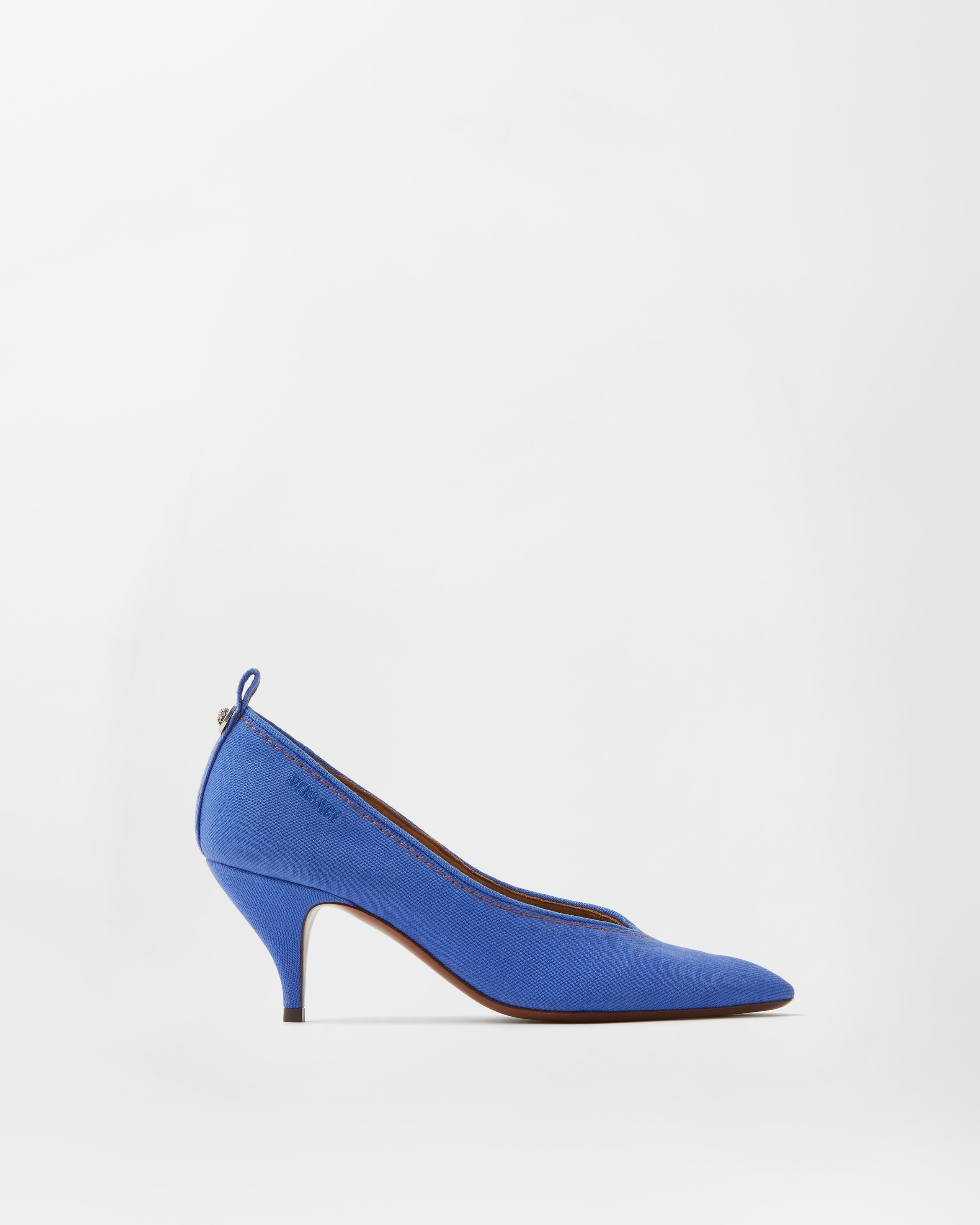 Versace Chic Medium Heeled Pointed Toe Pumps In Blue
