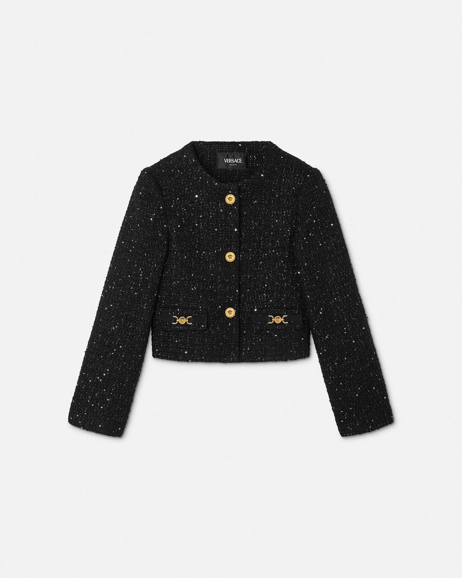 Versace Kids Veste Cardigan En Tweed In Noir