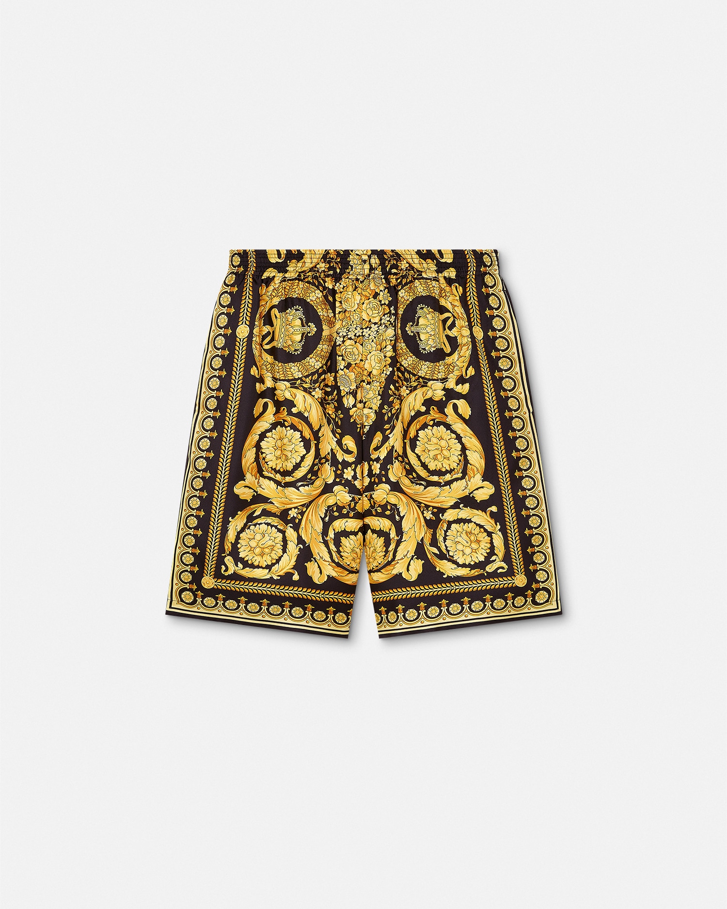 Printed Silk Twill Shorts Black,Print | VERSACE