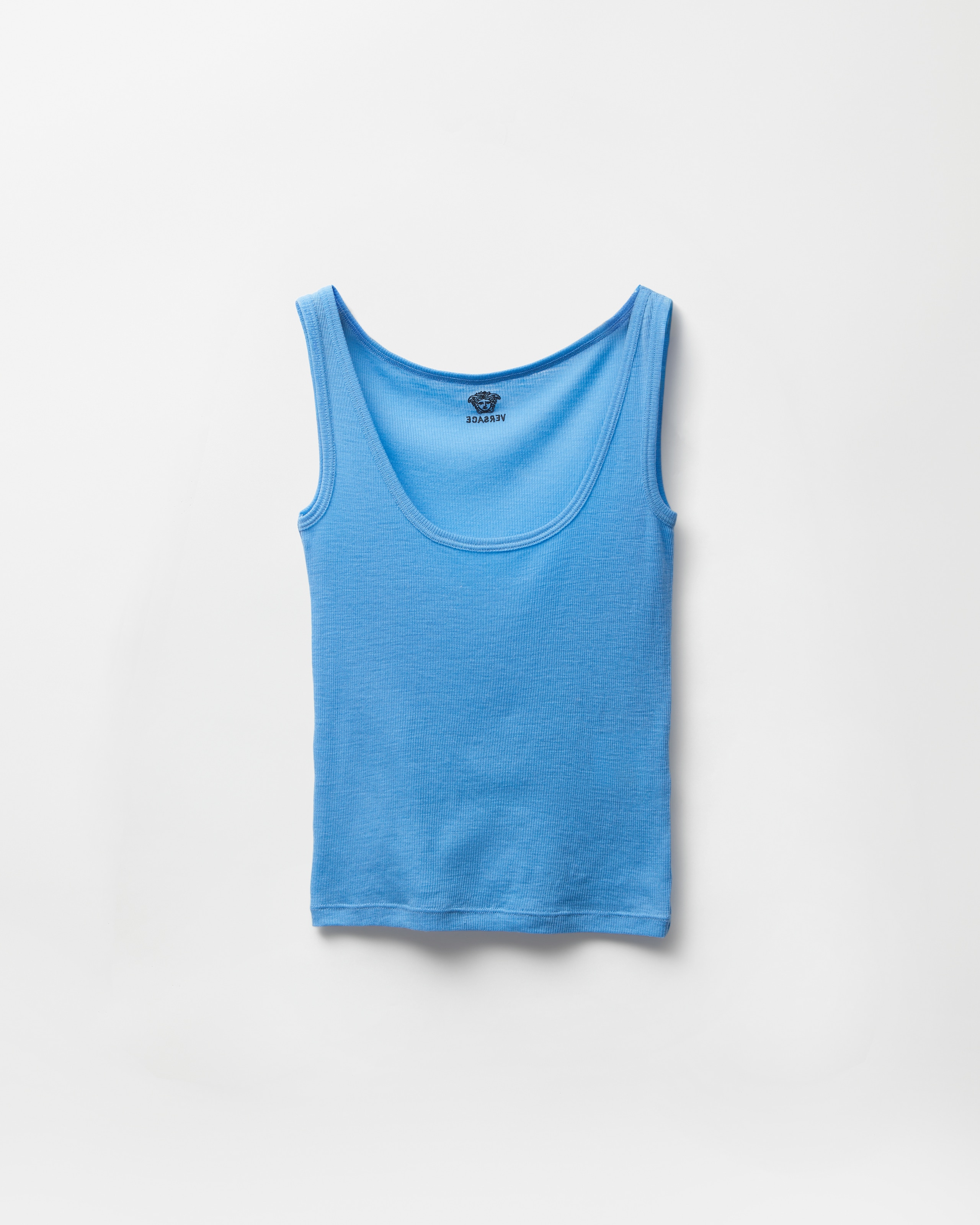 Versace Débardeur En Jersey De Coton Côtelé Brodé In Blue