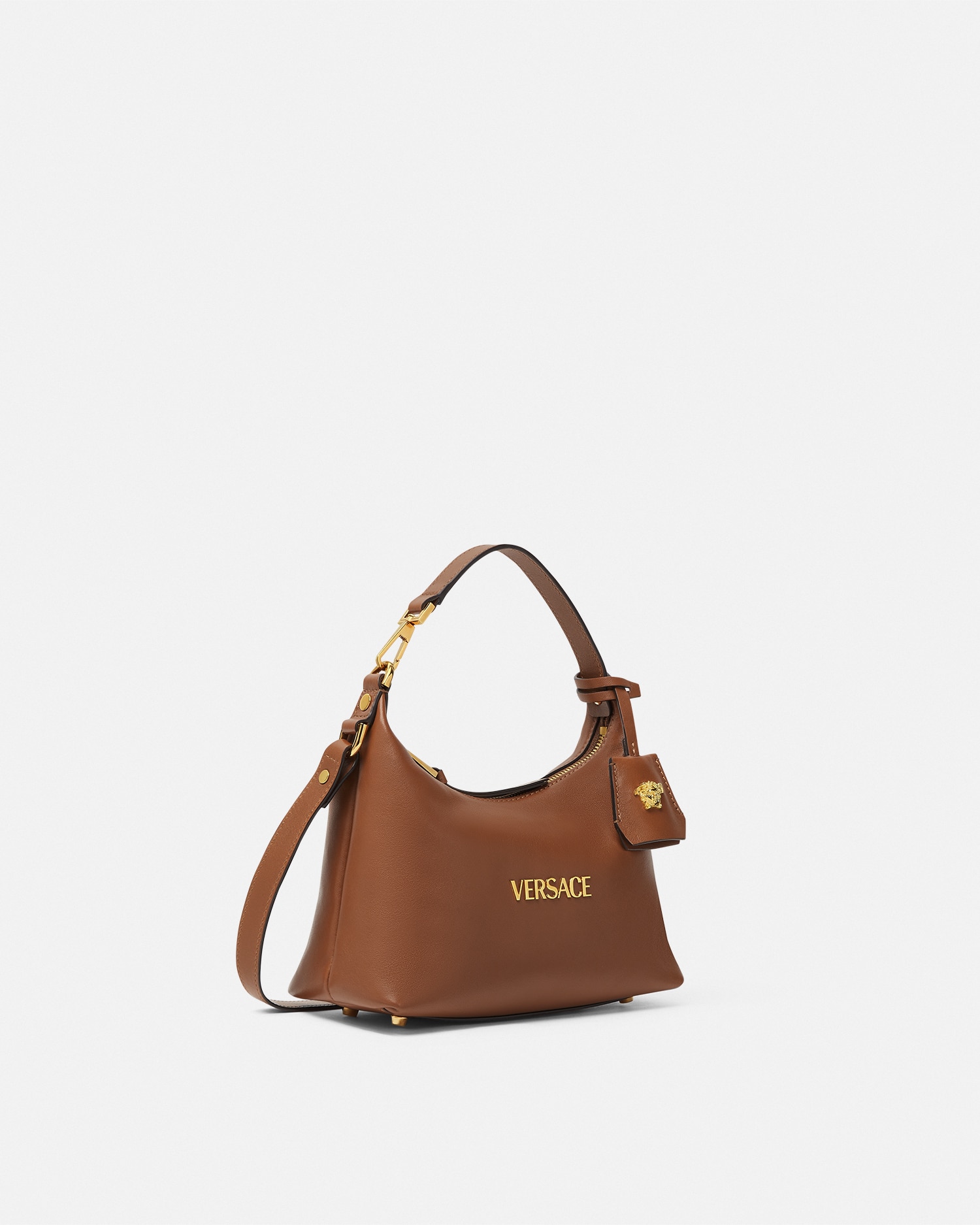Versace Tag Hobo Handbag In Brown