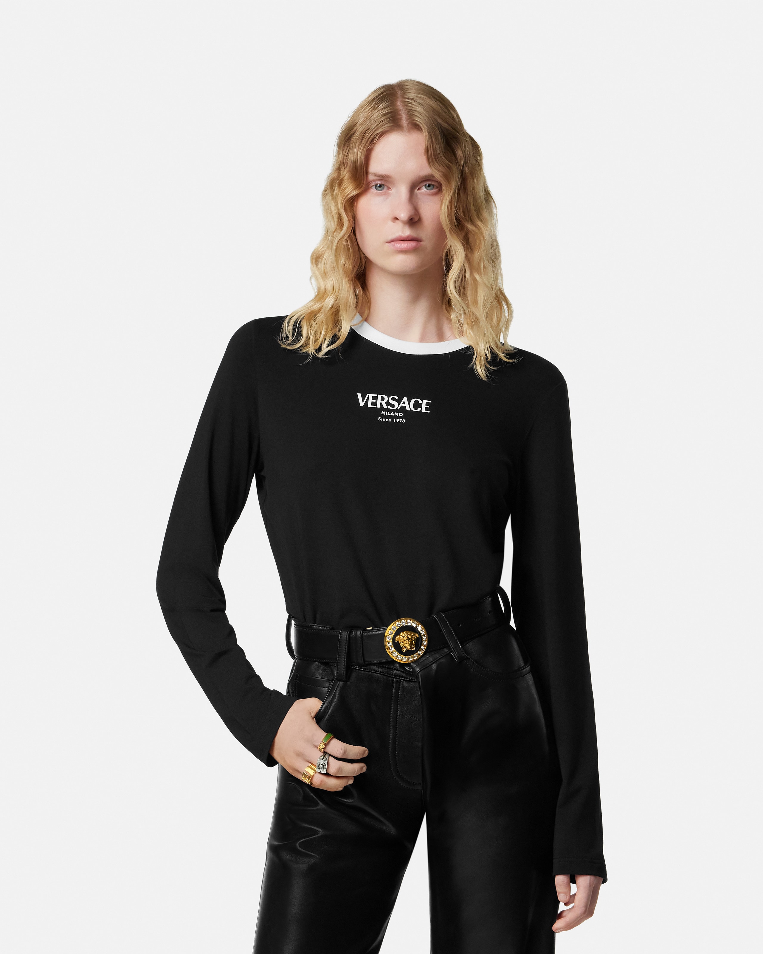 Versace T-shirt En Jersey Viscose Stretch In Black
