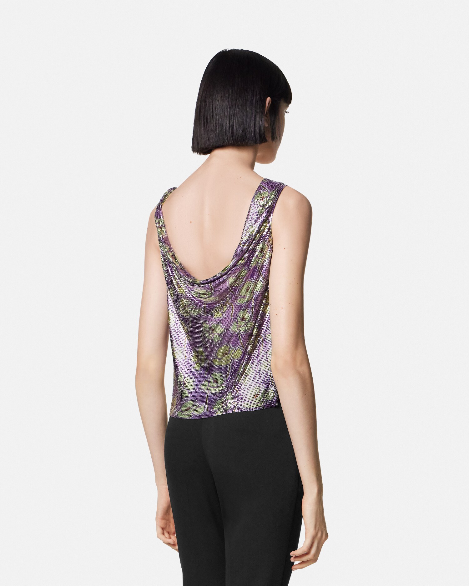 Poppies Metal Mesh Draped-Neck Top