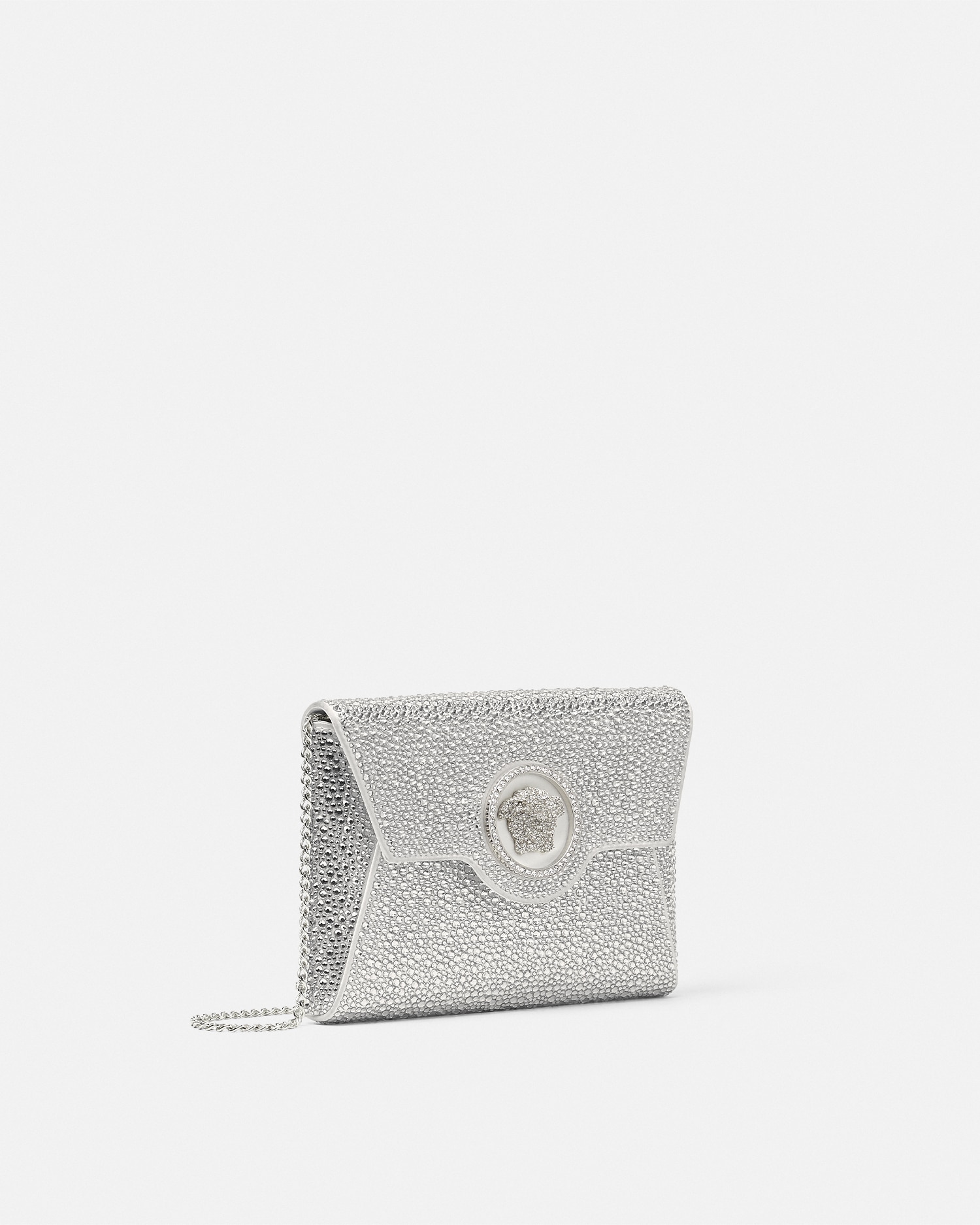Versace La Medusa Envelope Clutch With Crystals In Silver