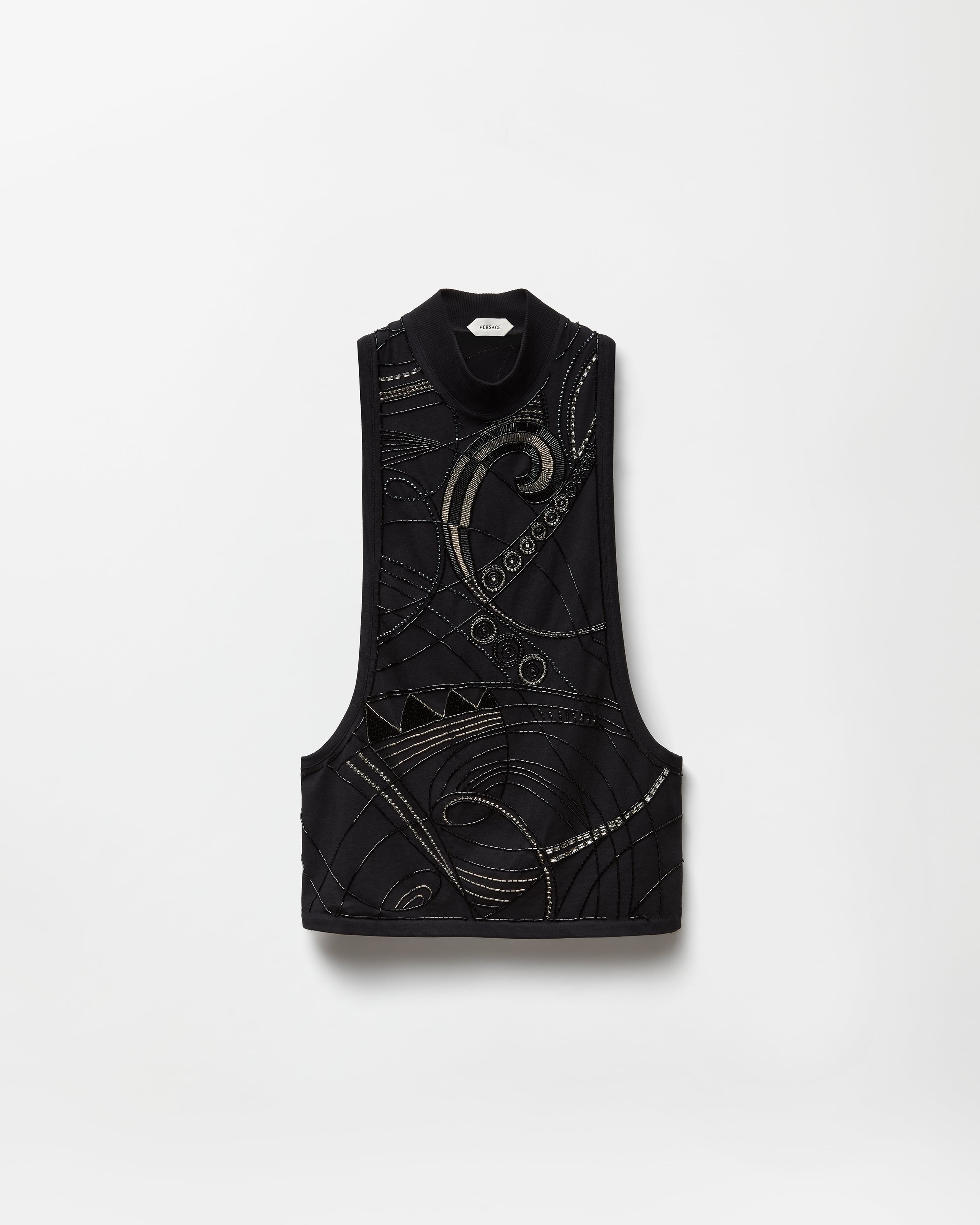 Versace Débardeur En Jersey De Coton Stretch Brodé In Black