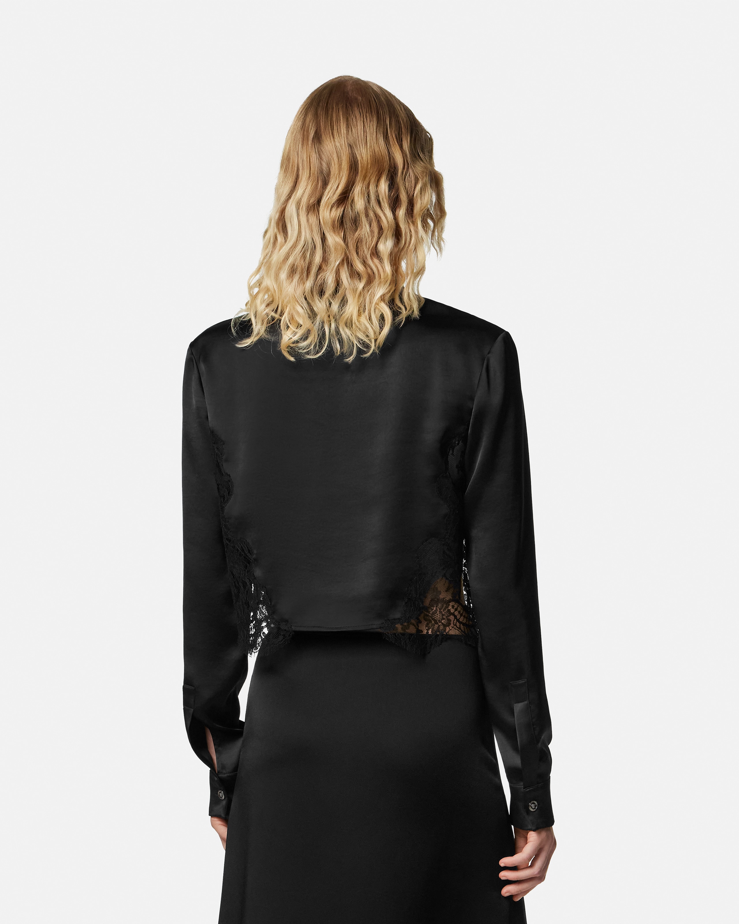 Lace-Trim Satin Crop Shirt