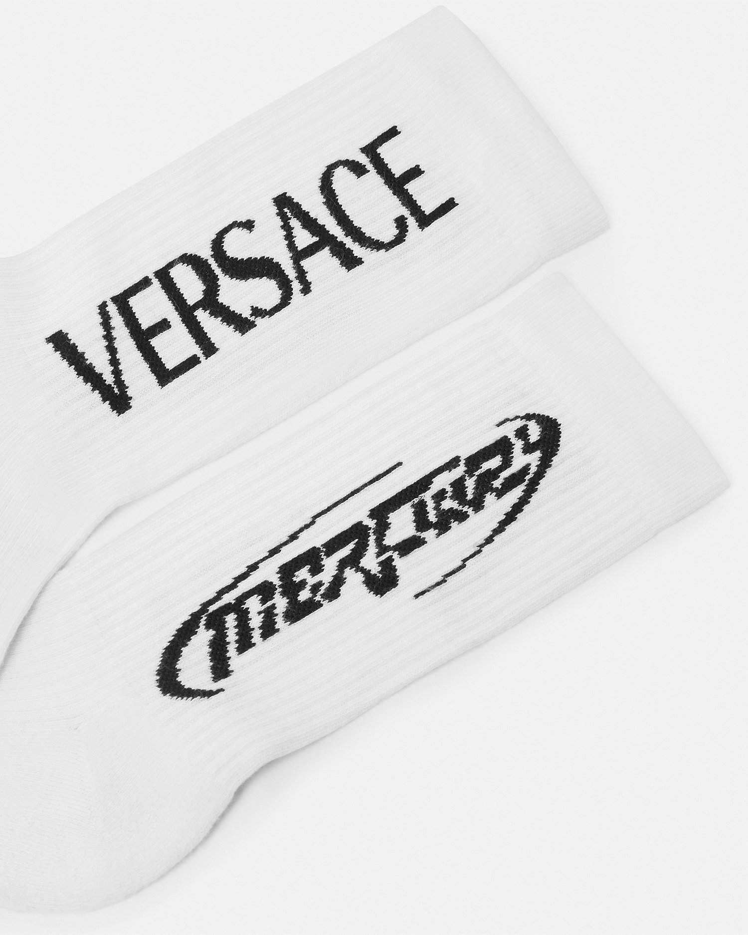 VERSACE ホワイト ロゴ ソックス 関税&送料込】Versace White Stretch Cotton Blend Socks