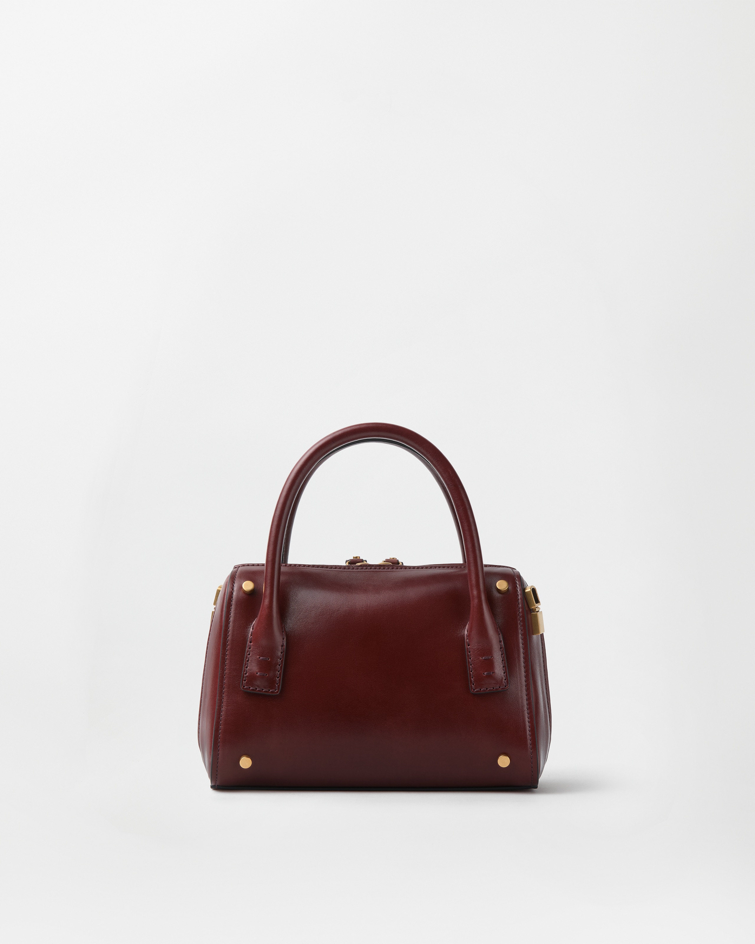 Roomy Small Leather Boston Bag Brown | VERSACE US