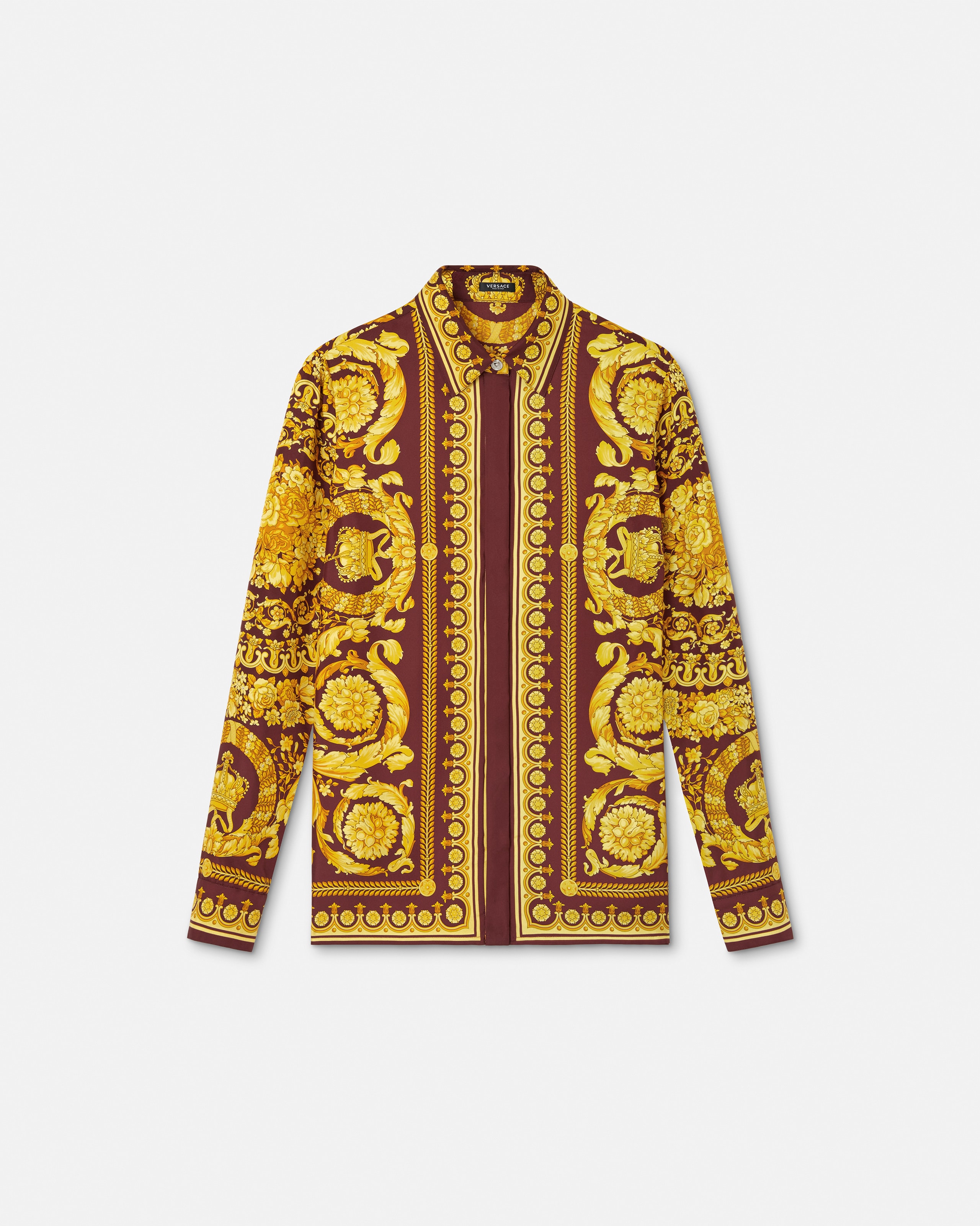 Printed Silk Shirt Burgundy,Gold | VERSACE US