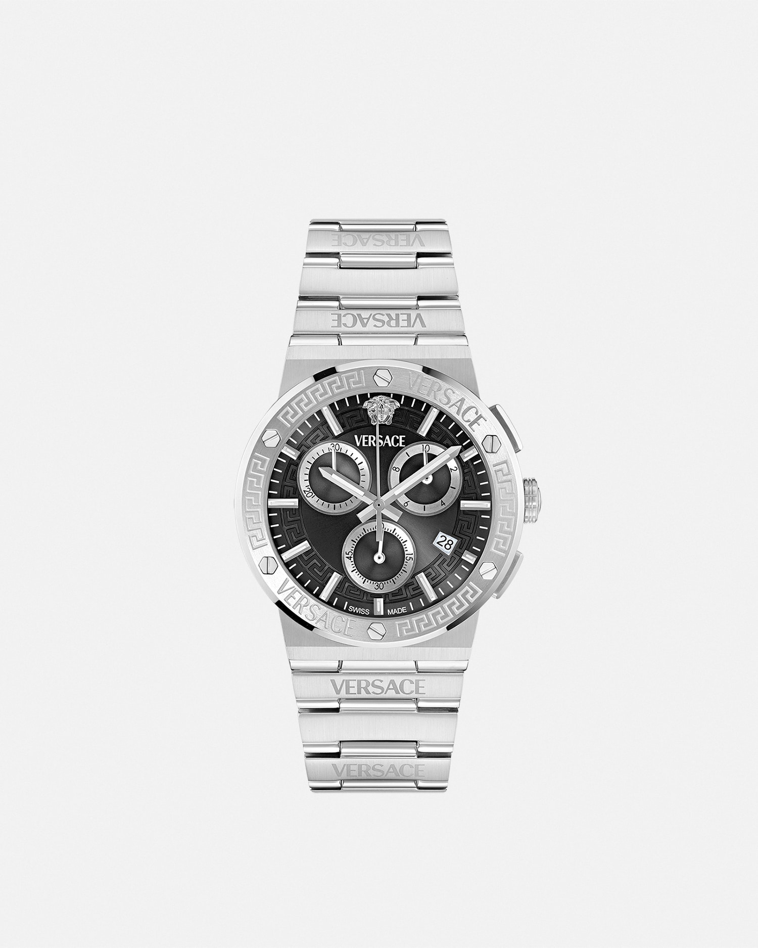 Versace Montre Chronographe Greca Logo In Silver