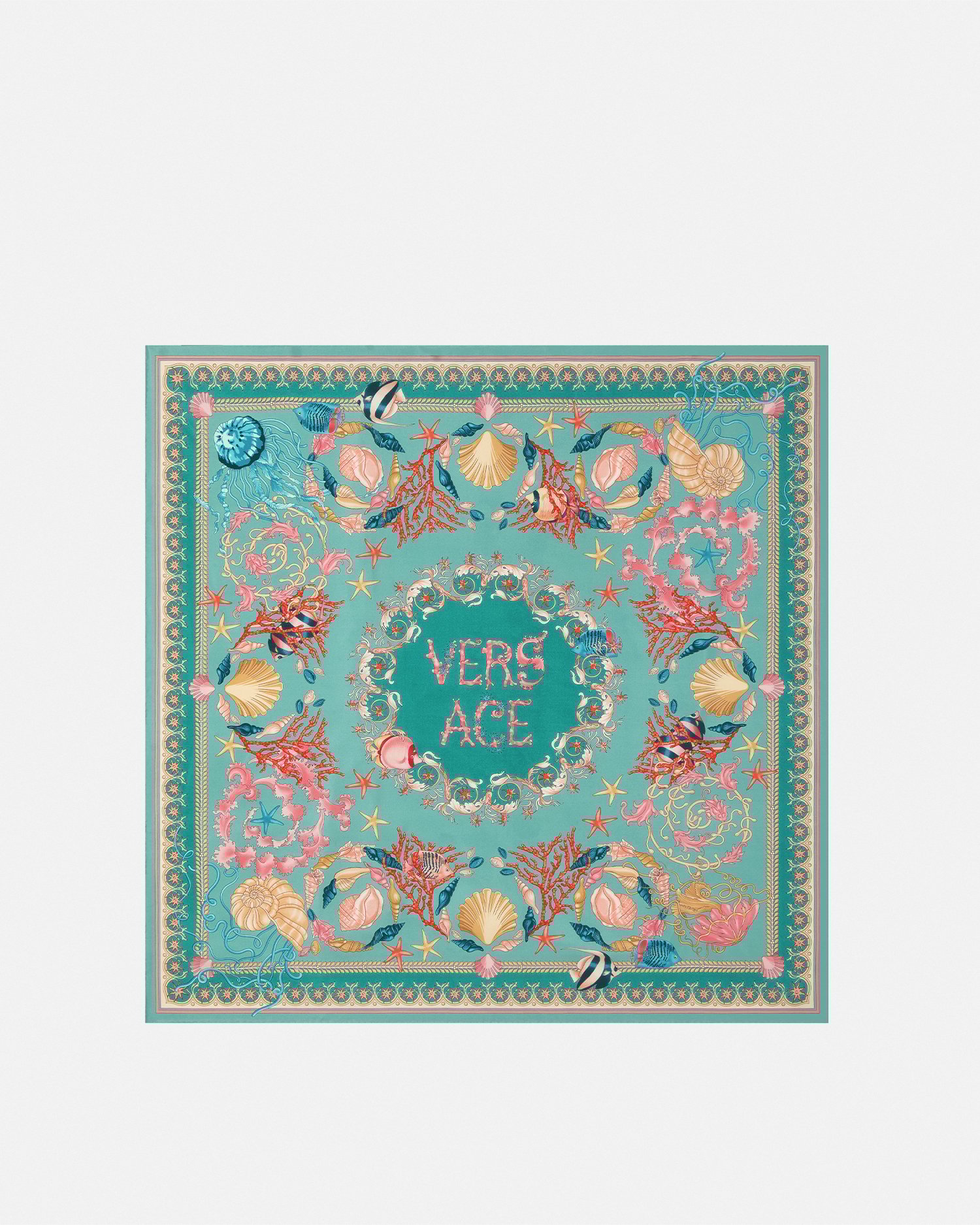 Versace Underwater Barocco Large Silk Foulard 35.4" In Multi