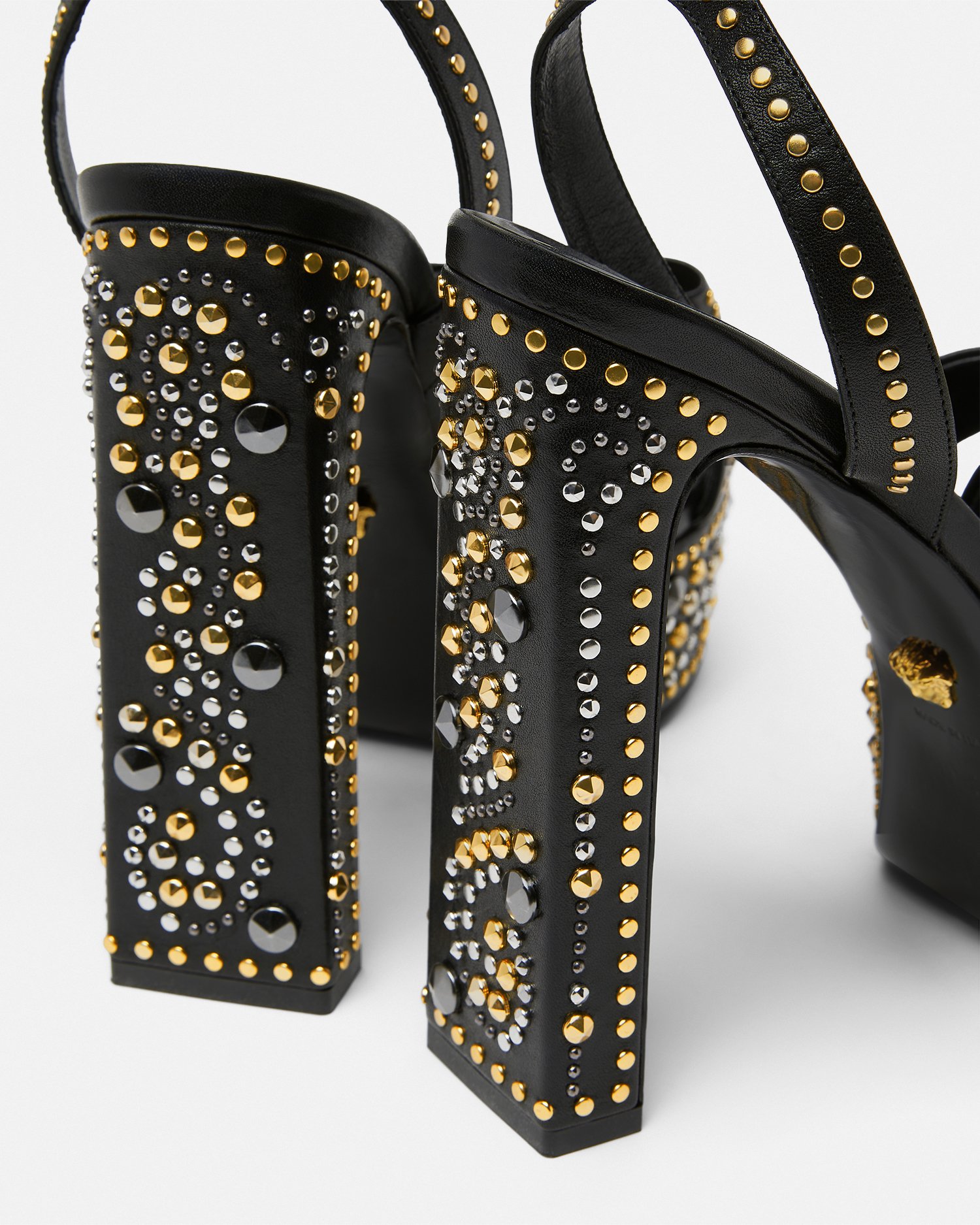 Shop VERSACE Studded Gianni Ribbon Sandals 140 mm at Beverly