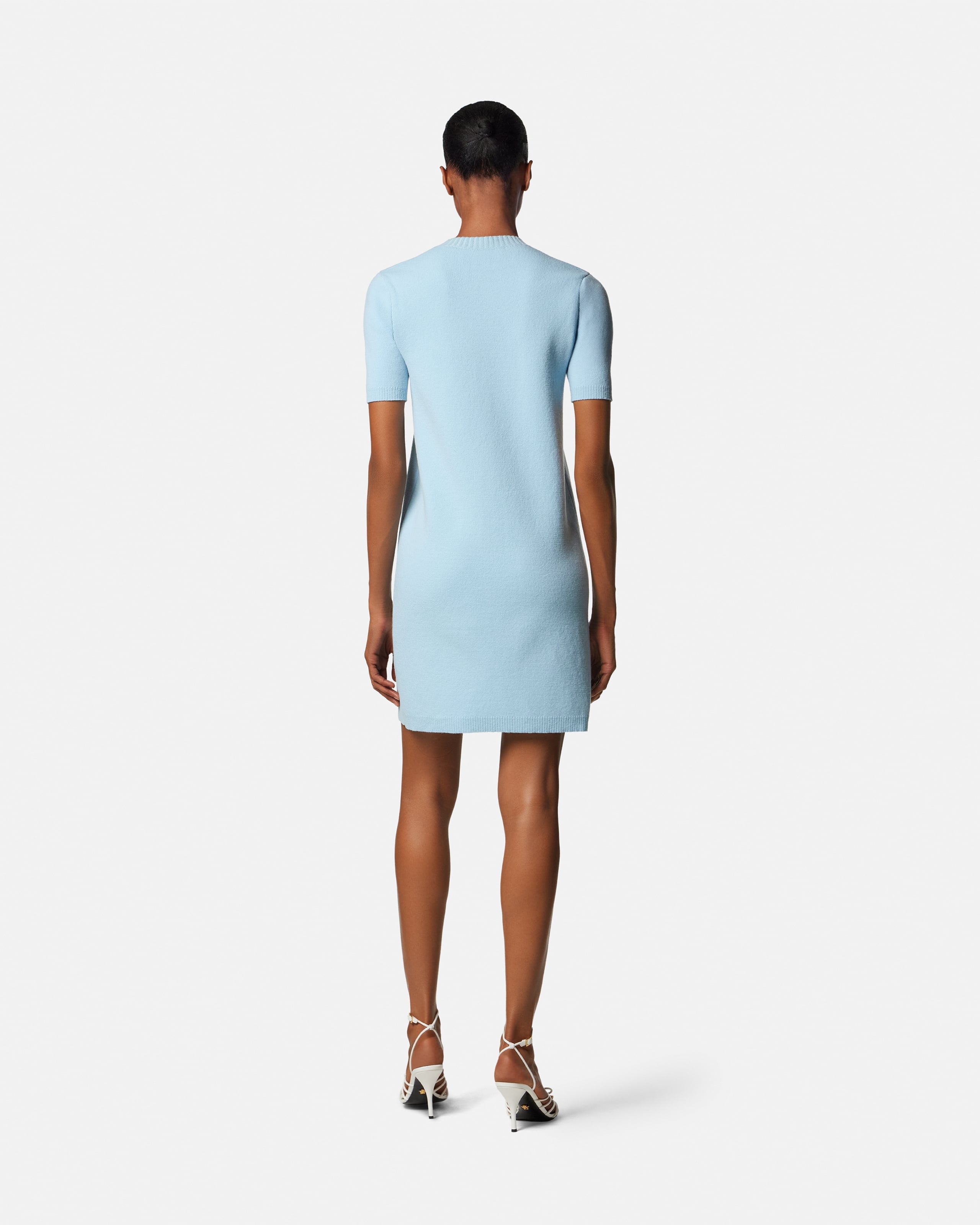 Wool-Cashmere Knit Shirt Dress Blue | VERSACE US