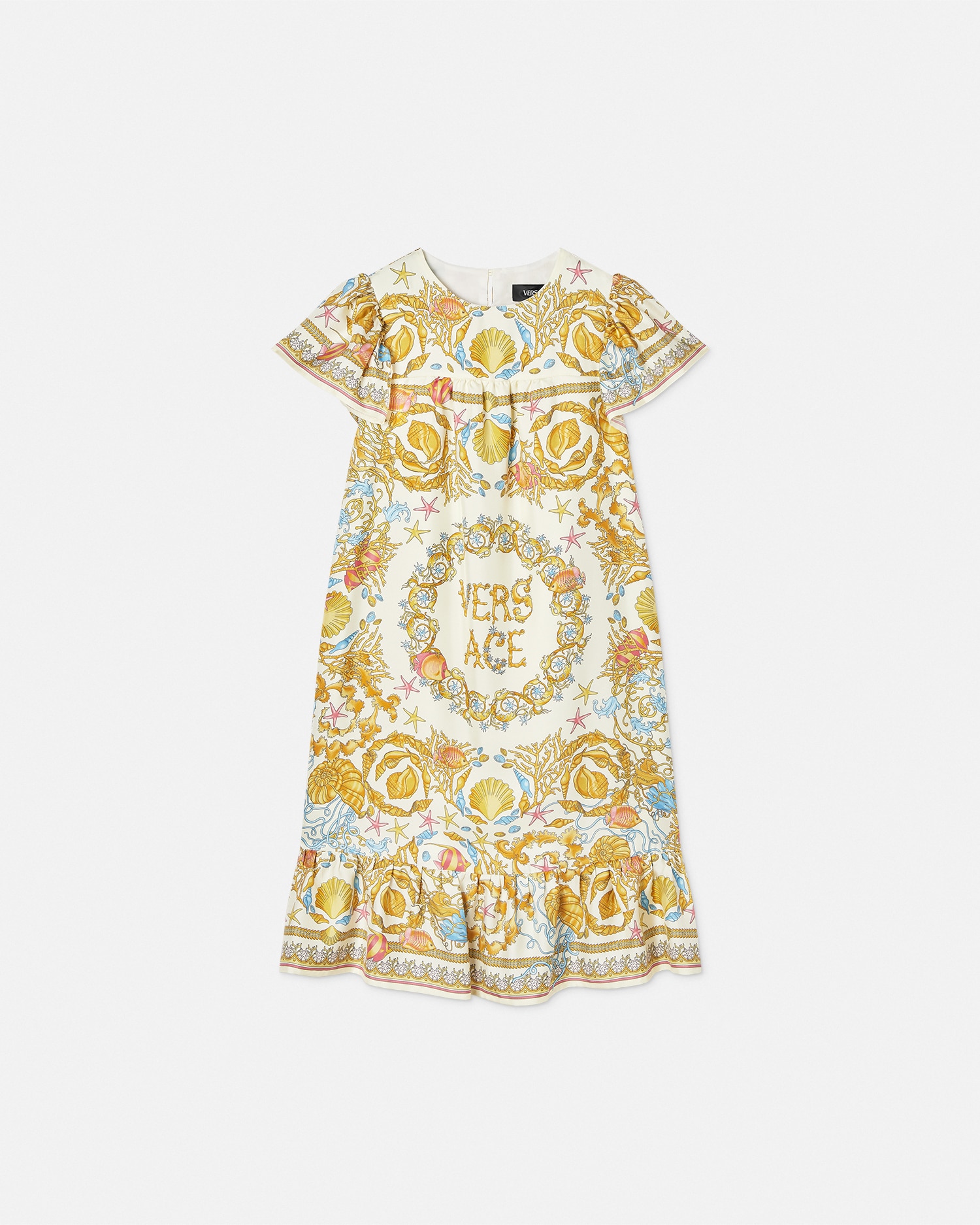 Versace Robe En Soie Volantée Underwater Barocco Kids
